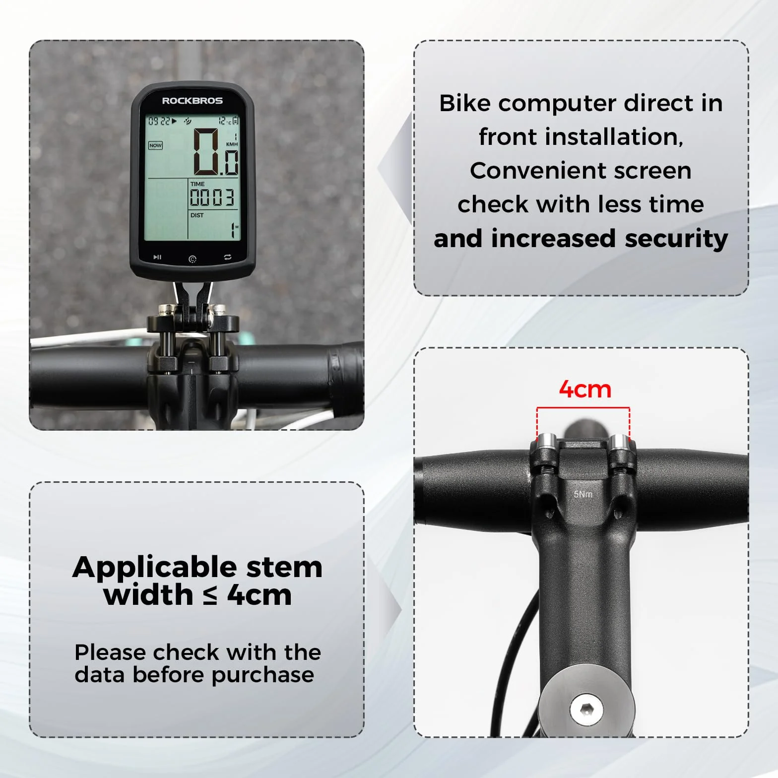 ROCKBROS Uchwyt na Licznik Rowerowy – Kompatybilny z Garmin, Bryton, Wahoo – Uchwyt na Kierownicę z Adapterami do Kamer, Świateł, Liczników –3 Rodzaje