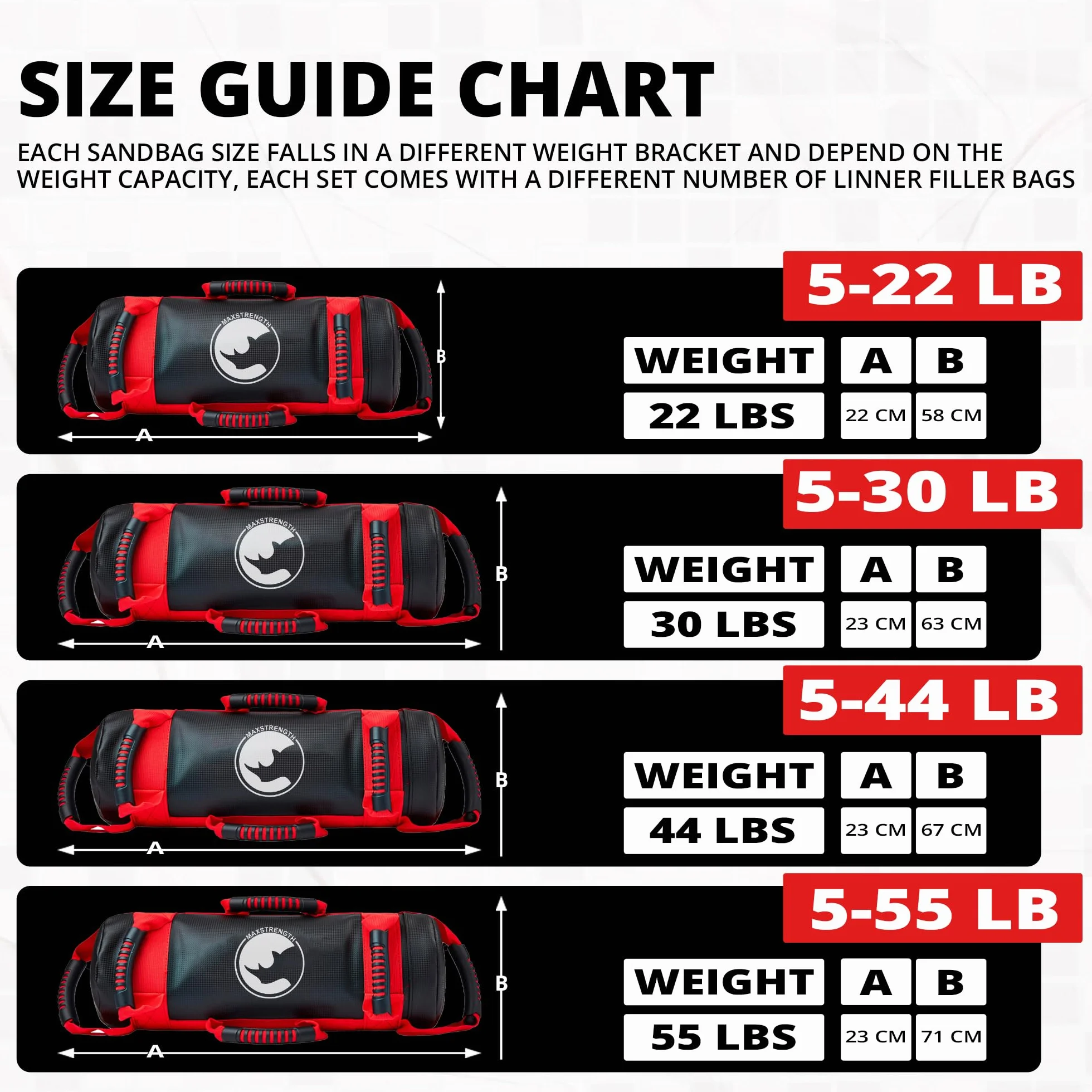 MAXSTRENGTH® 10 kg / 20 kg wypełniona torba na piasek, trening siłowy, fitness, crossfitt, worki treningowe do biegania (wypełnione 10 kg)