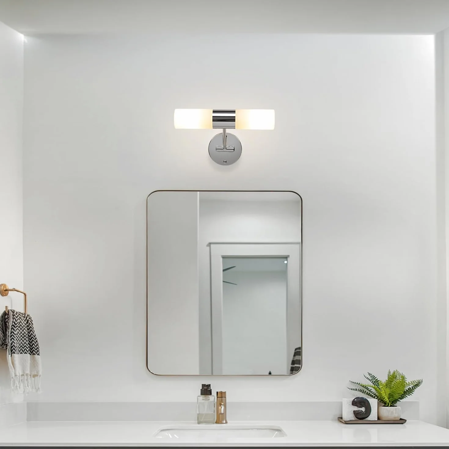 Alpinaluz Opal i metal chromowany kinkiet ścienny 30 cm, podwójne światło, 2×E14, IP44