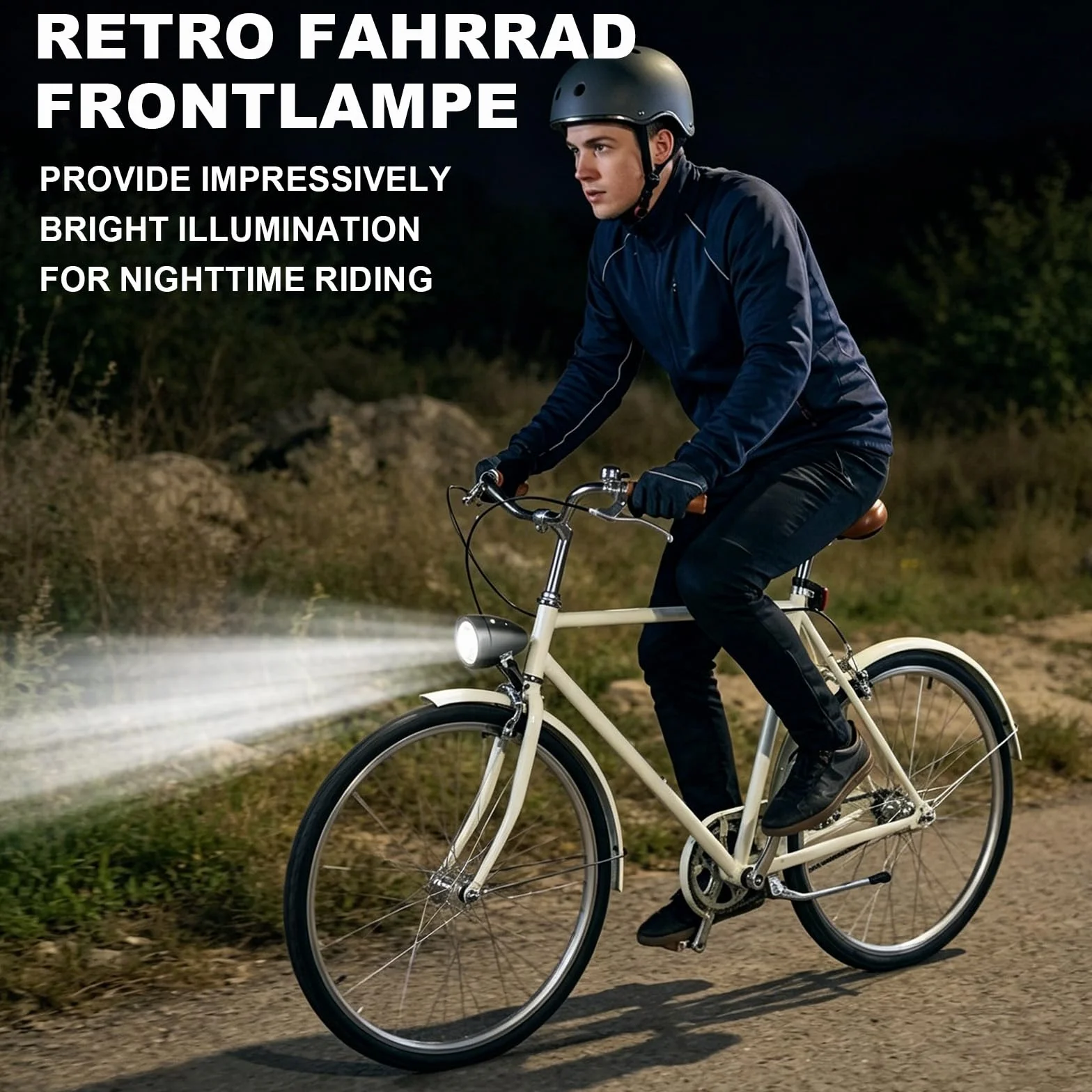 Przednia Lampka Rowerowa w Stylu Retro, Zabytkowy Reflektor Rowerowy z 6 żarówkami LED, Konstrukcja Odporna na Deszcz, Kąt Widoczności 160°, Tworzywo ABS, łatwy montaż, Idealny (Czarny)