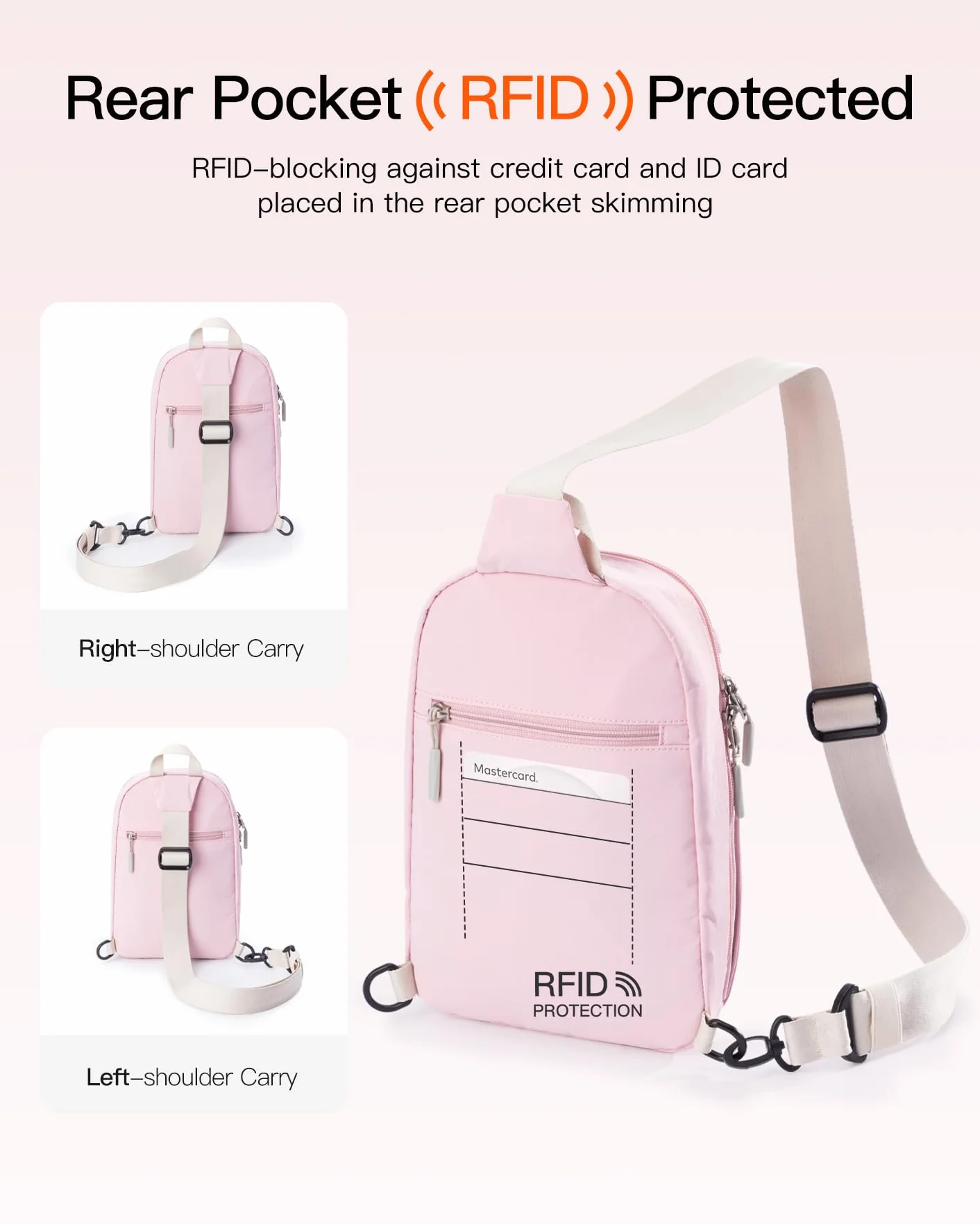 Inateck Sling Bag X-Row, lekka męska torba na ramię, odporna na zachlapanie wodą, torba na klatkę piersiową, na wędrówki, podróże, spacery, Rosa, 18.5 cm x 7 cm x 28.5 cm, casual