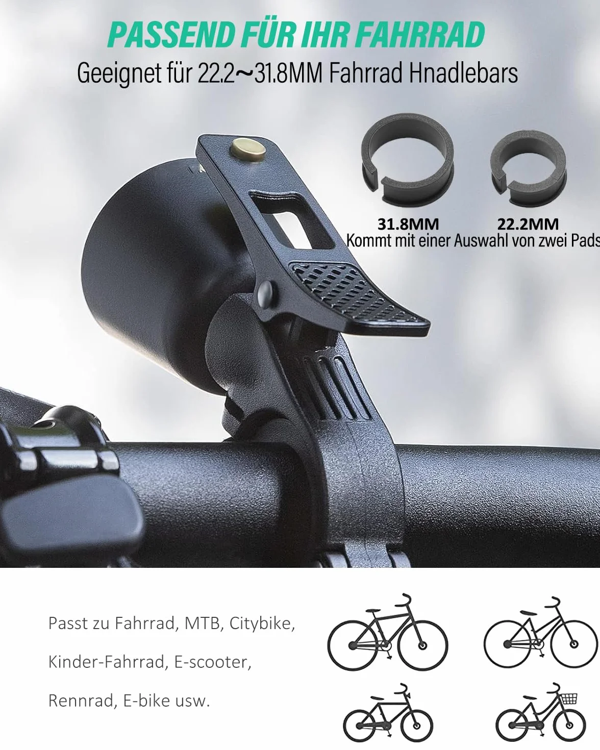Głośny dzwonek rowerowy, innowacyjny dzwonek w stylu retro do roweru MTB, ze stopu miedzi, dzwonek do roweru górskiego, wyścigowego, 22–31,8 mm