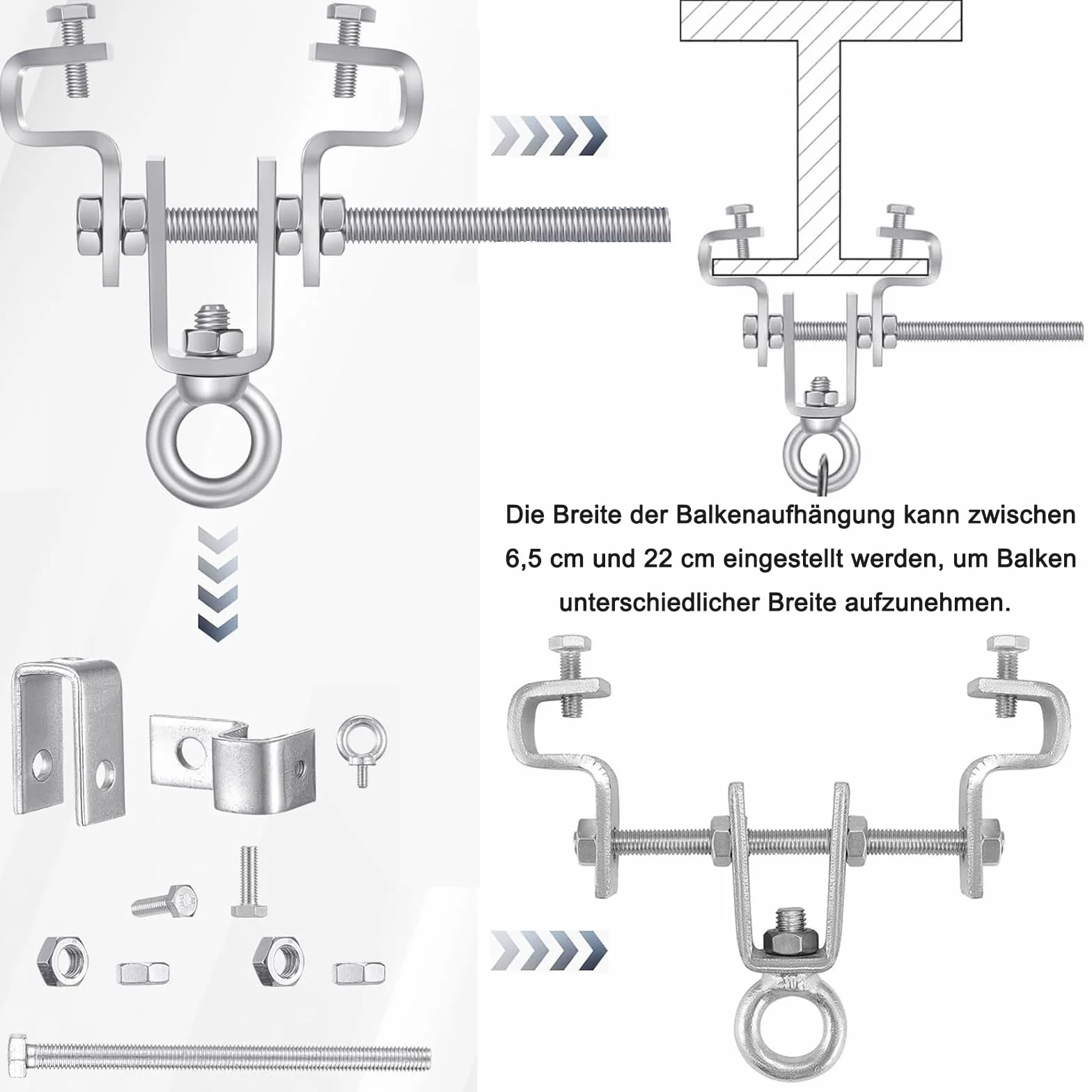 I Beam wieszak ze stali stalowy wspornik szerokość regulowana 6,5-22 cm obciążenie 204 kg