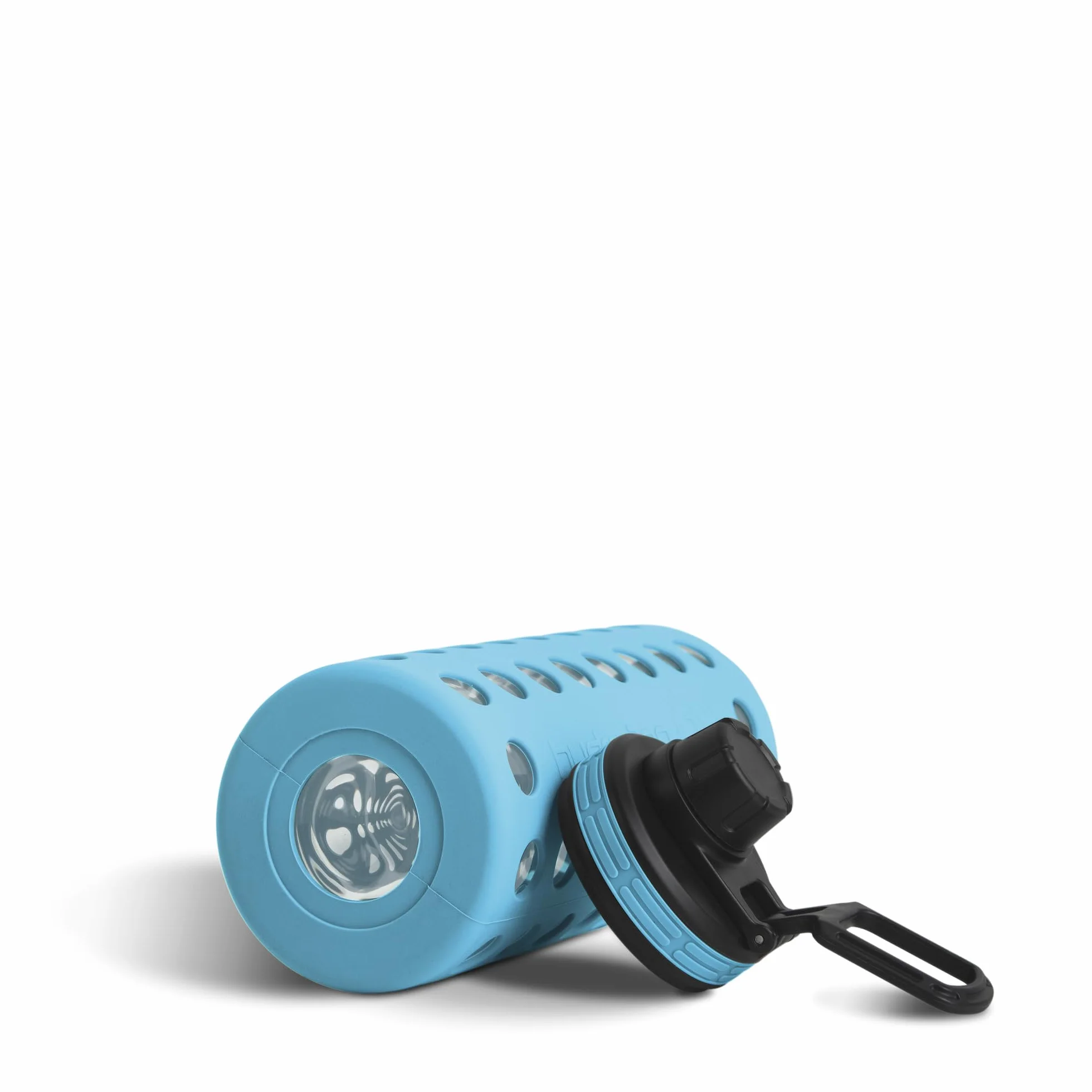 Hydro2go Butelka Szklana 950 ml z Osłoną Silikonową Wodoszczelna Bez BPA 2 Wymienne Nakrętki Coral Blue