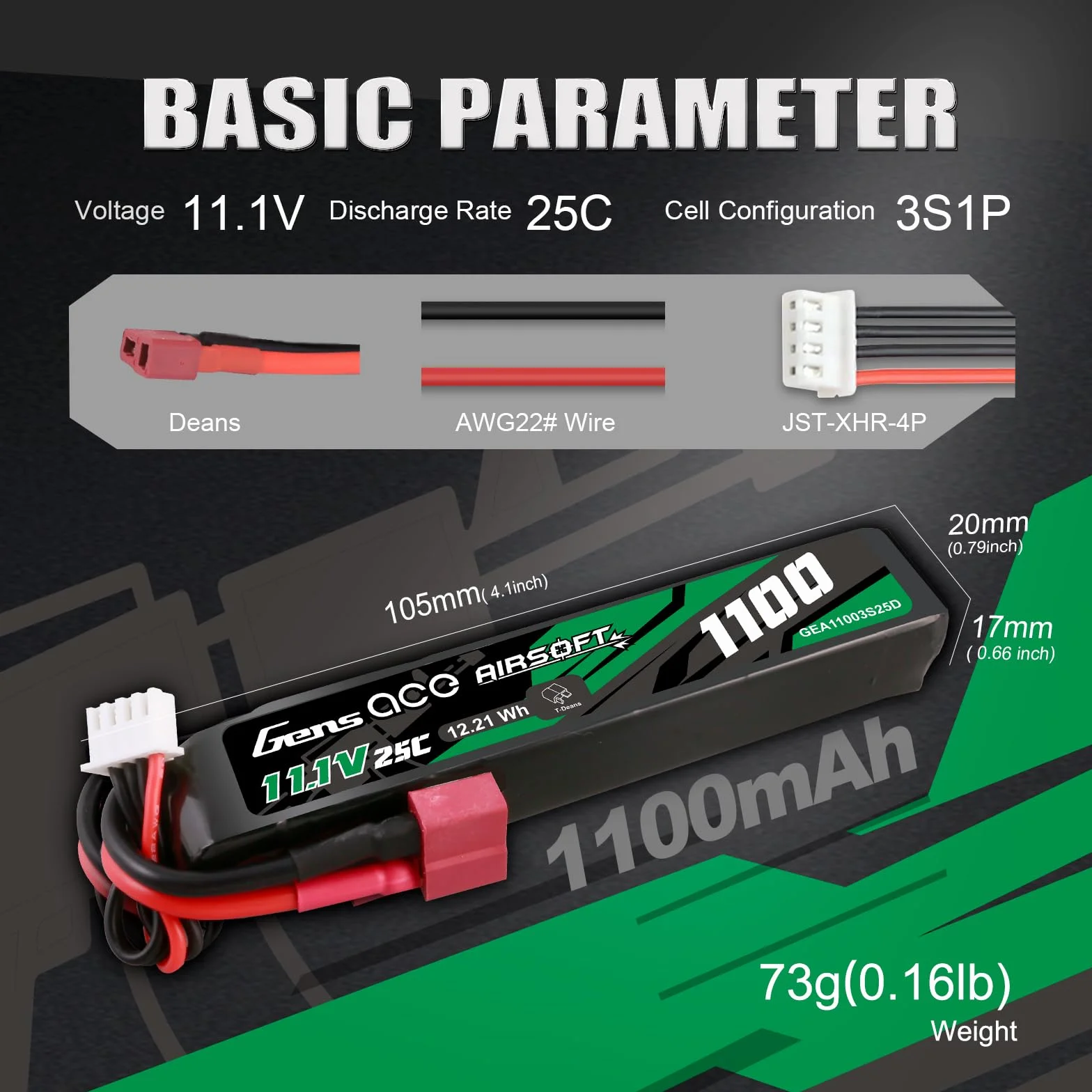 Gens ace 3S 1100mAh 11.1V 3S1P 25C bateria lipo airsoft ze złączem Deans T, do airsoftu itp