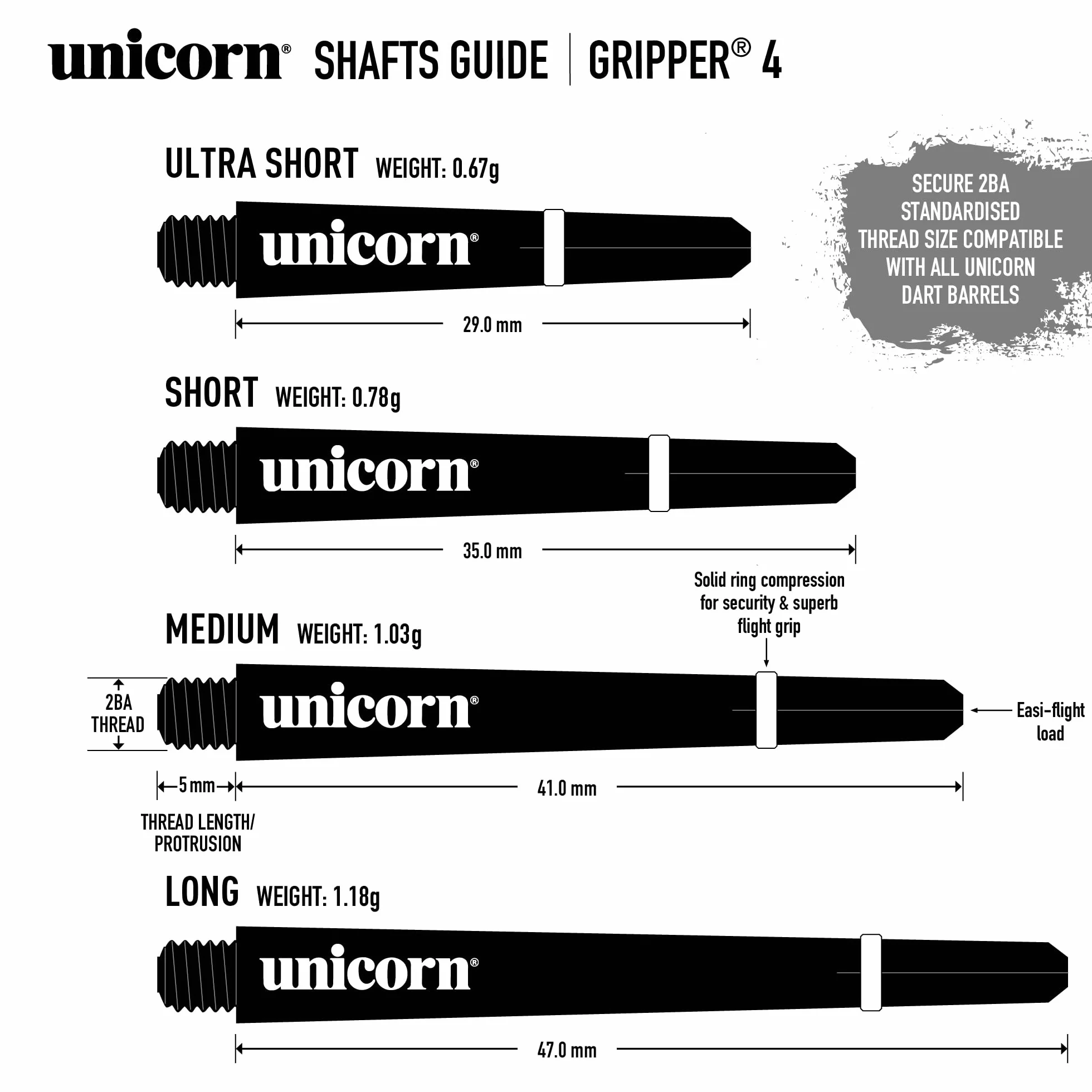 Unicorn Trzonki do rzutek | Chwytak 4 Value Pack | Trwały poliwęglan | 15 łodyg | Czarny | Średni 41 mm