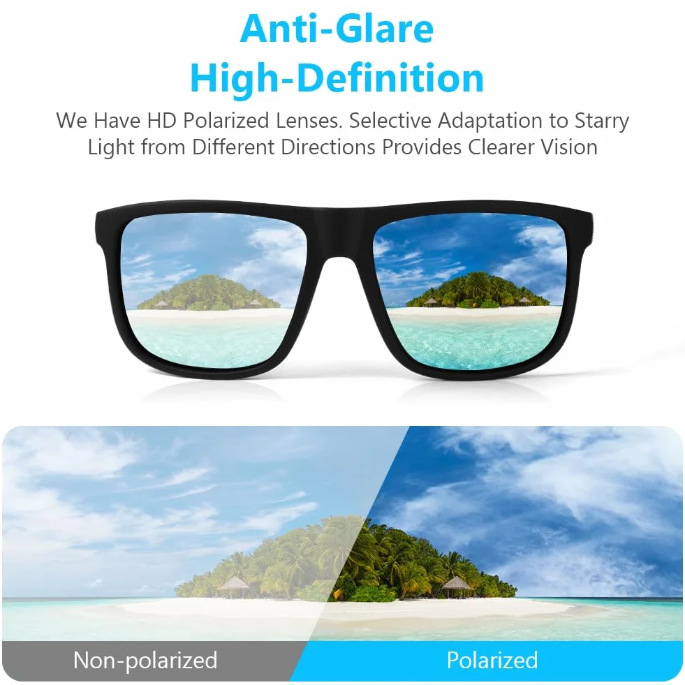 AUYAO Okulary przeciwsłoneczne dla mężczyzn i kobiet, okulary polaryzacyjne ochrona przed promieniowaniem UV, okulary przeciwsłoneczne retro, prostokątne okulary przeciwsłoneczne polaryzacyjne do