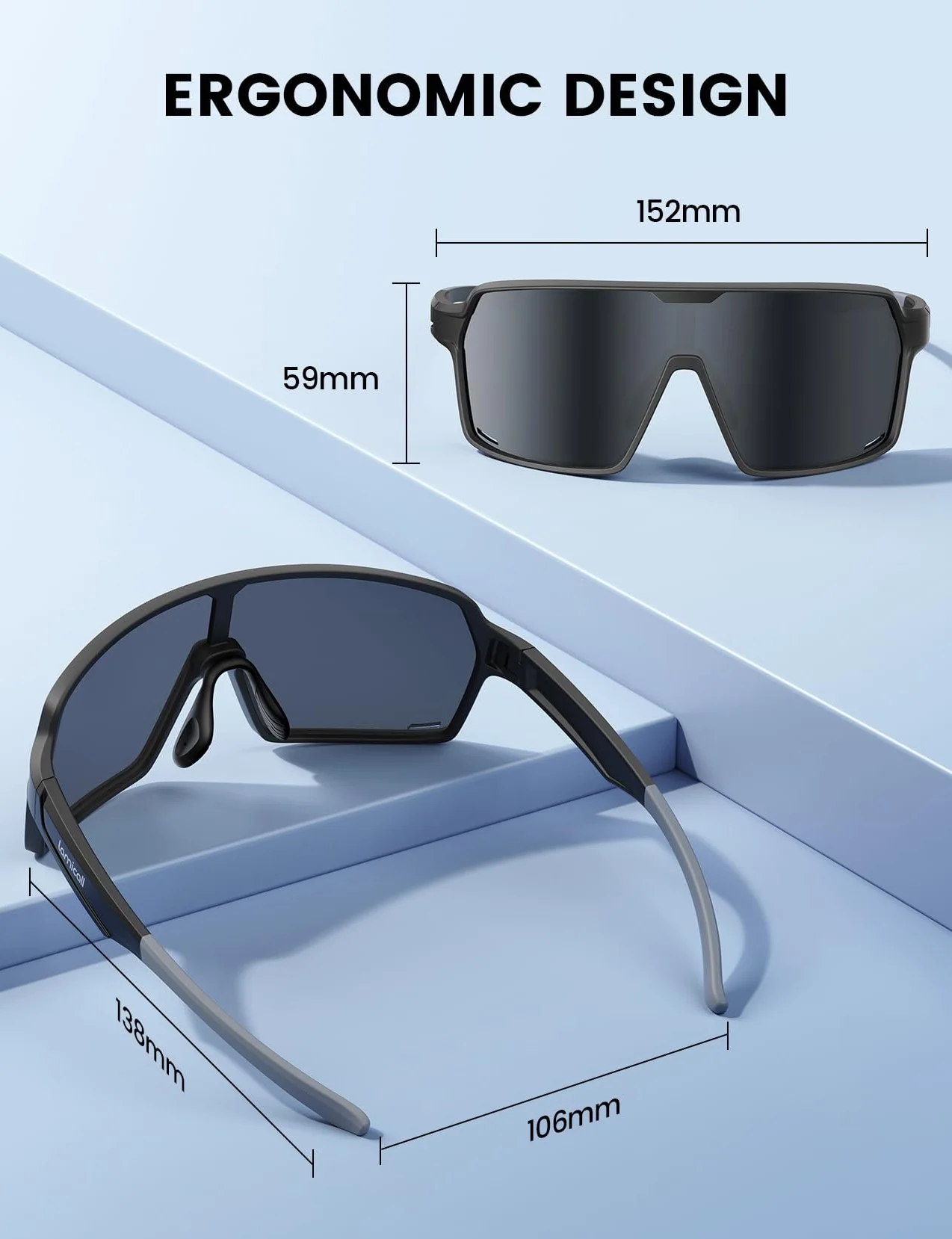 Lamicall sportowe okulary rowerowe dla mężczyzn i kobiet - [Metale pamięci]sportowe z ochroną UV400, ramka TR90 o wadze 29 g i regulowalnymi podnóżkami, idealne dla biegania/jazdy/turystyka/nartywanie