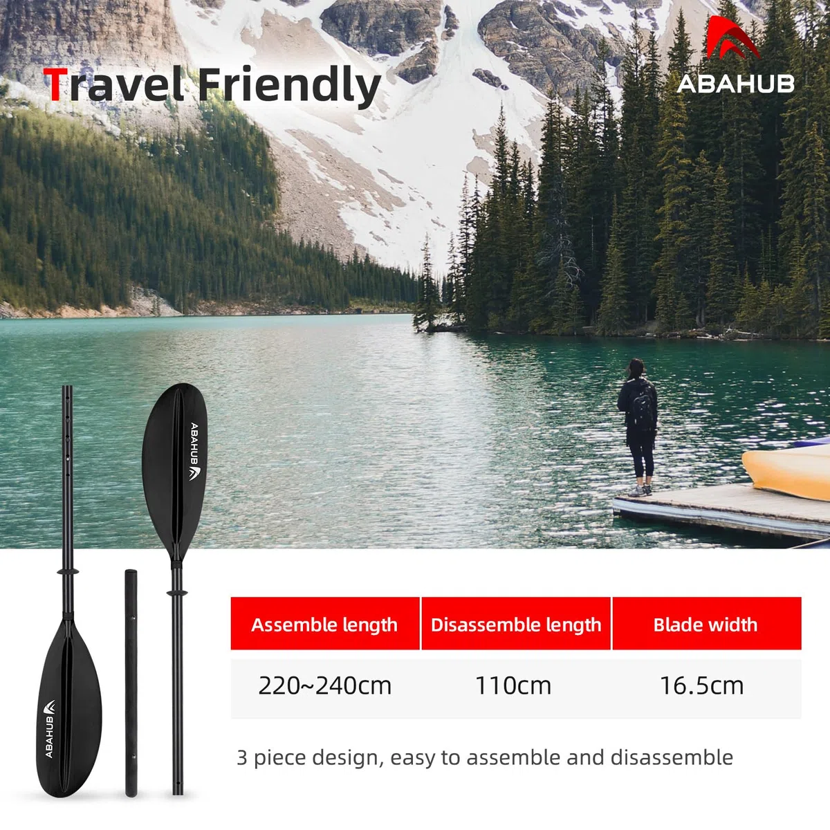 Abahub Regulowane WiosłO Kajakowe 220 Cm Do 240 Cm Kayak Paddle PodwóJne Aluminiowe Z WiosłEm Kajaka łóDź WiosłOwa Kajak, Plastikowe Ostrza Czarny/BiałY/Niebieski/Zielony/PomarańCzowy/żółTy