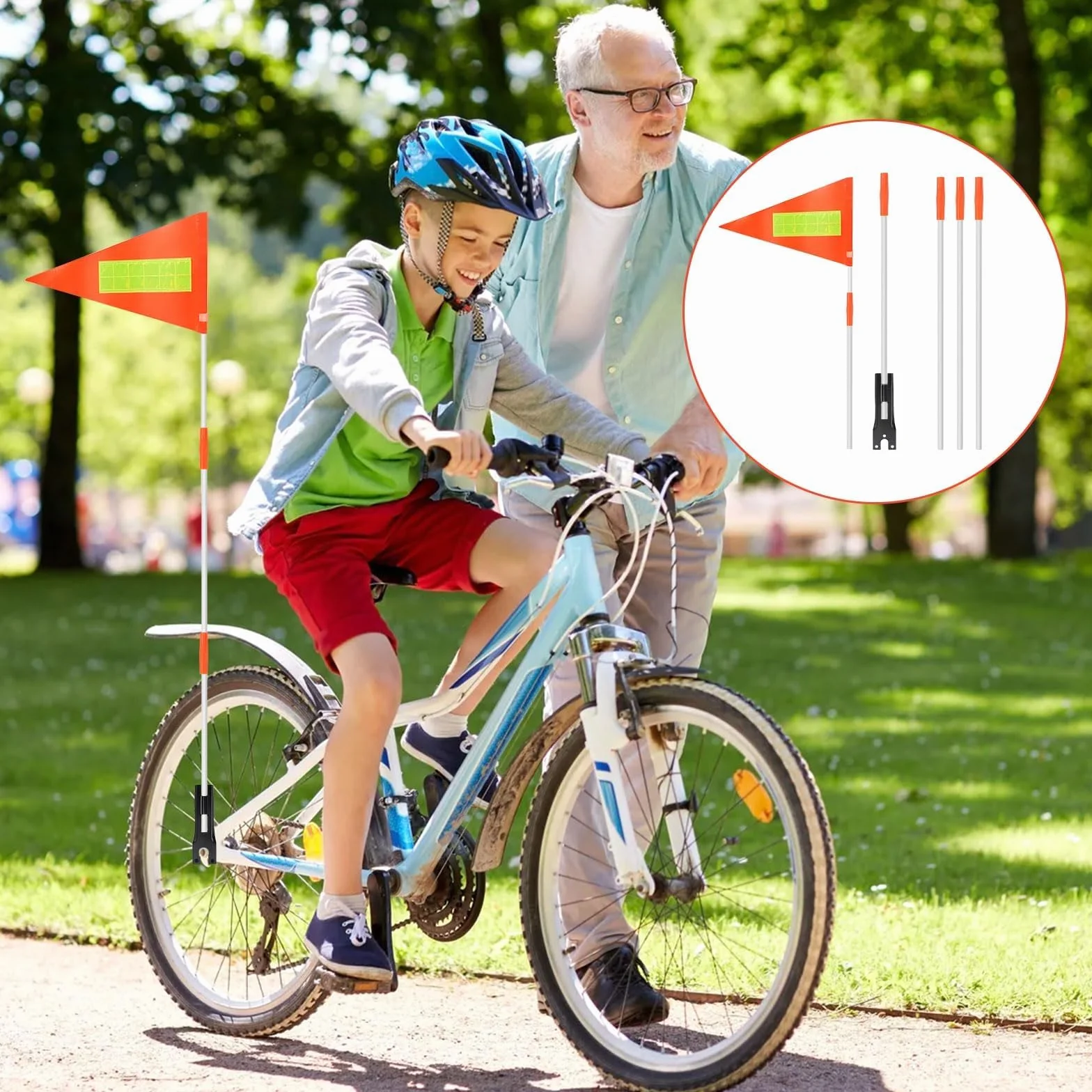 Rowerowe proporczyki rowerowe, 2 sztuki, chorągiewka rowerowa 180 cm, regulowana, odblaskowa chorągiewka rowerowa, pasuje do rowerów dziecięcych (pomarańczowa)
