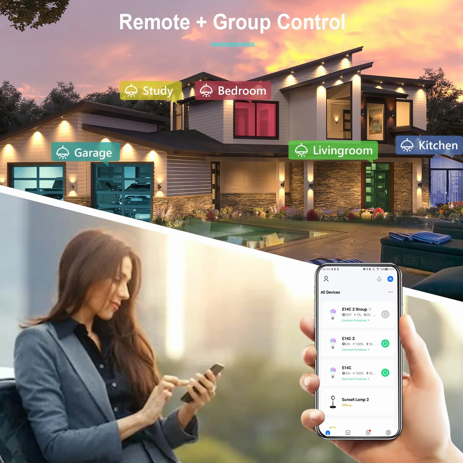 GY Żarówka E27 Smart WIFI RGB LED 9W 850LM A60 Alexa, Kąt Wiązki 120°, Regulowana 2700K-6500K, Pakiet 6 Sztuk