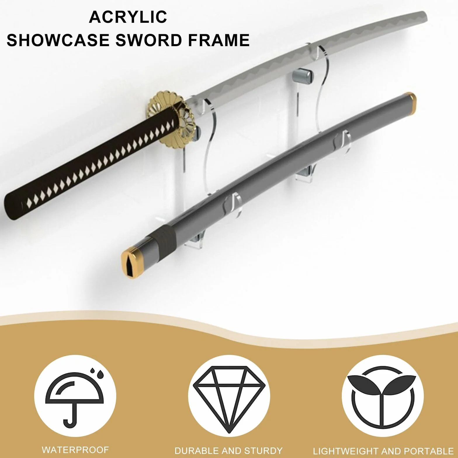 Katana Uchwyt ścienny na drzwi 2 poziomy Akrylowy ekspozytor miecza Samurai Wakizashi (przezroczysty)