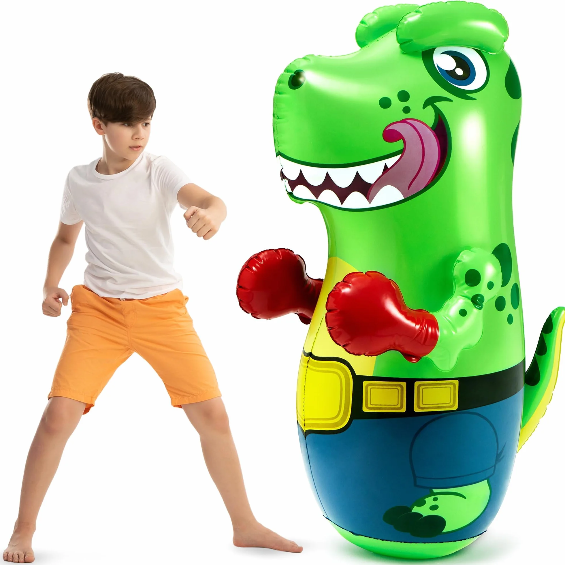 JOYIN Dmuchany worek bokserski dla dzieci i dorosłych, T-Rex dinozaur Bopper 47 cali, wolnostojąca zabawka bokserska fitness, worek bokserski dla dzieci z akcją Bounce-Back