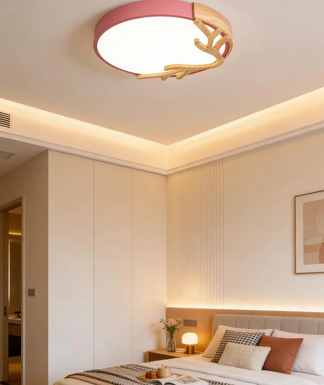 Lampa sufitowa LED 3000-6000 K okrągła z kutego żelaza różowa 40 cm