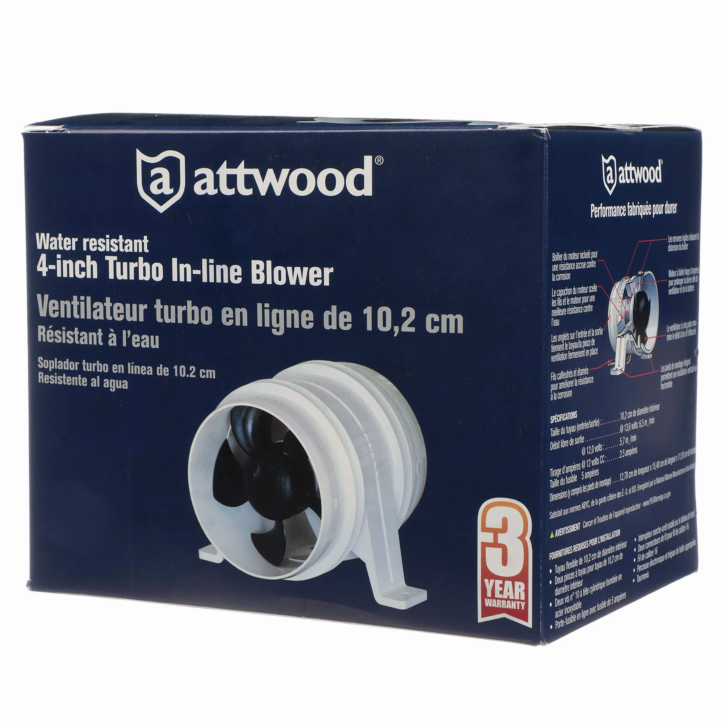 Attwood Turbo 4000, 12 V, 102 mm, wodoszczelny