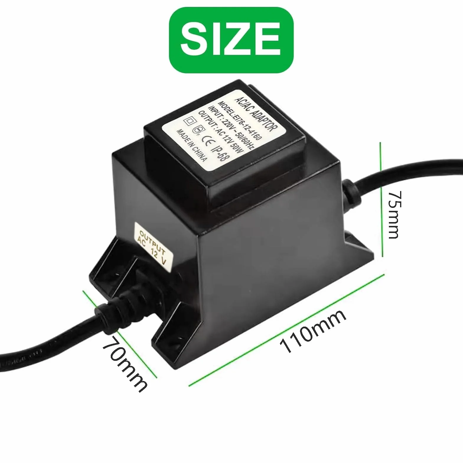 Transformator LED 12 V AC/AC 50 W IP68 zewnętrzny zasilacz sieciowy 220 V 12 V