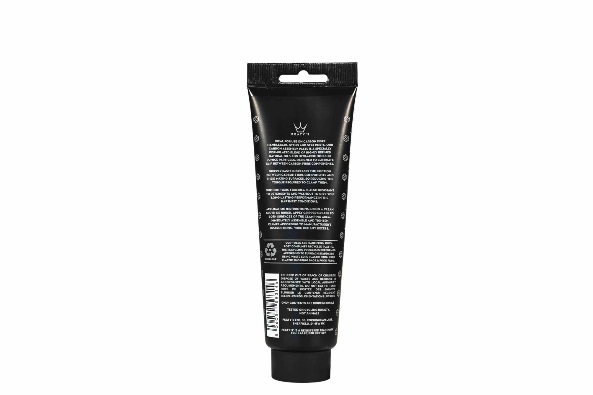 Peaty's Pasta z chwytakiem węglowym Max Grip (75 g), eliminuje poślizg między elementami roweru, kierownicą, łodygami rowerowymi i sztycami siodełek, łatwo biodegradowalna z naturalnych olejów i