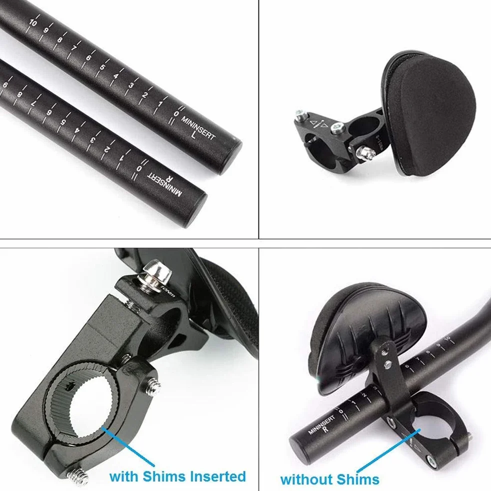 Kierownica Aerobars, Podpórka Rowerowa Triathlon ze Stopu Aluminium Poduszki z Gąbki Regulowane ramię z Podkładkami Pasuje do Kalibru 31,8 26 25,4 (Black)