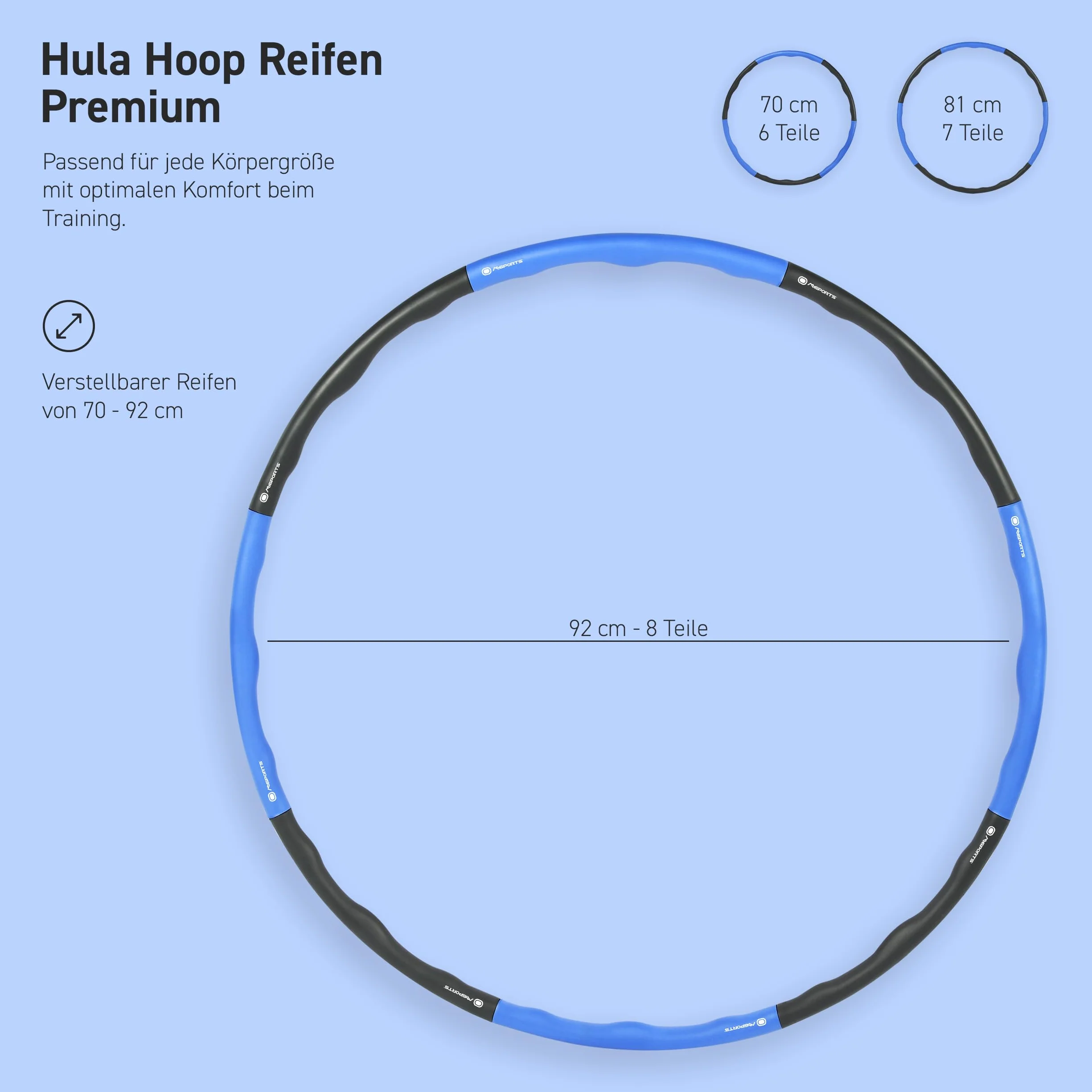 MSPORTS Hula Hoop Obręcz Fitness 8 Segmentów Zdejmowana Niebieski Antracytowy