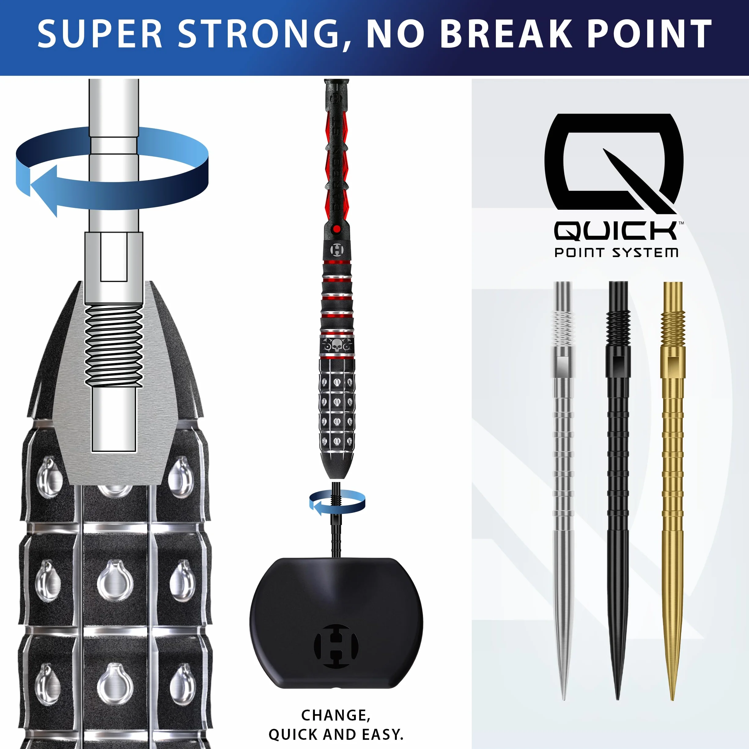 Harrows HM Grip Heavy Metal Quick Points – punkty rzutek inspirowane Ryanem Searle z kwadratowymi pierścieniami na palec – system szybkiego punktu do szybkiej wymiany punktów, złoto 35 mm