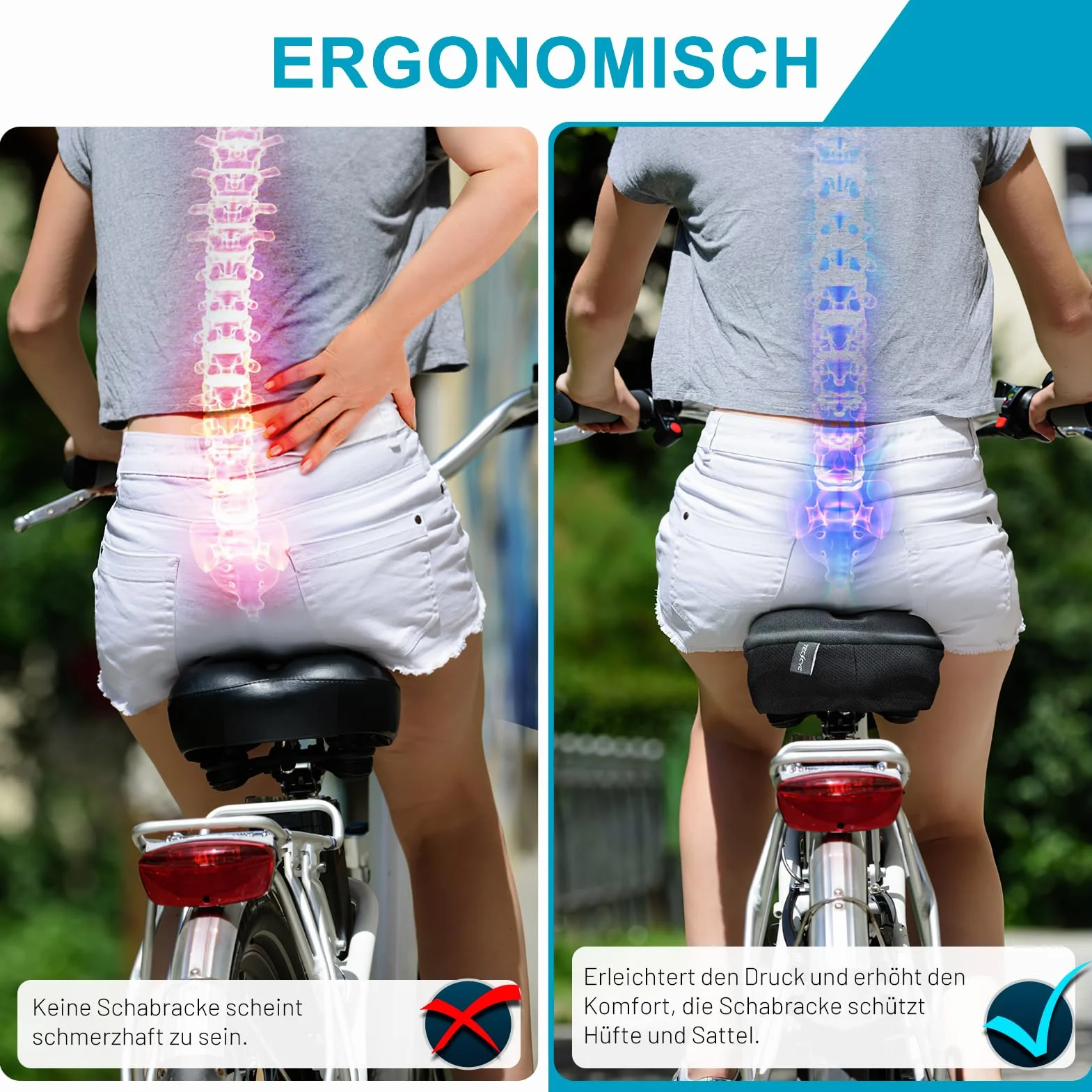 TECHCYC Poduszka na siodełko rowerowe z wygodnej pianki memory i silikonu, ulepszona antypoślizgowa funkti, dla kobiet i mężczyzn, ergonomiczna, kompatybilna z wąskimi siodełkami (YG52)