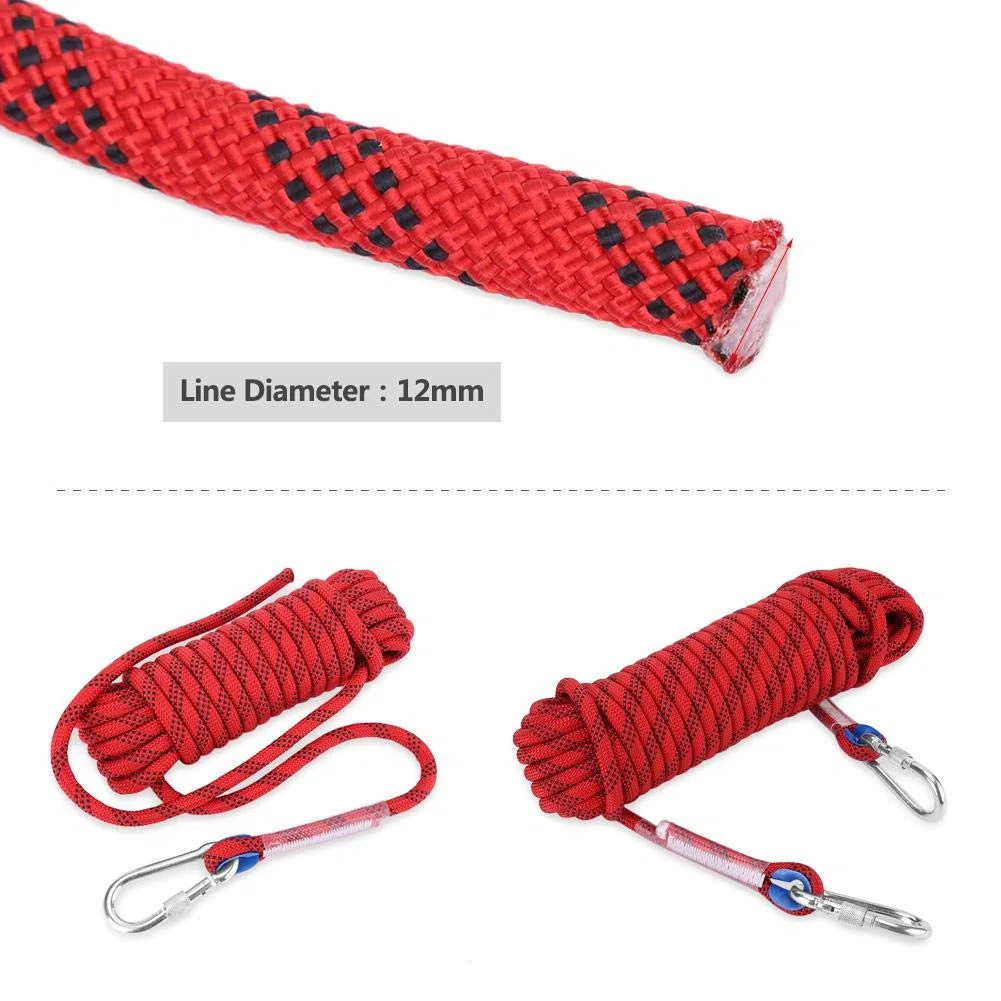 Alomejor lina wspinaczkowa o średnicy 12 mm, lina do przeżycia, solidna paracord, z karabinkiem (20 M)