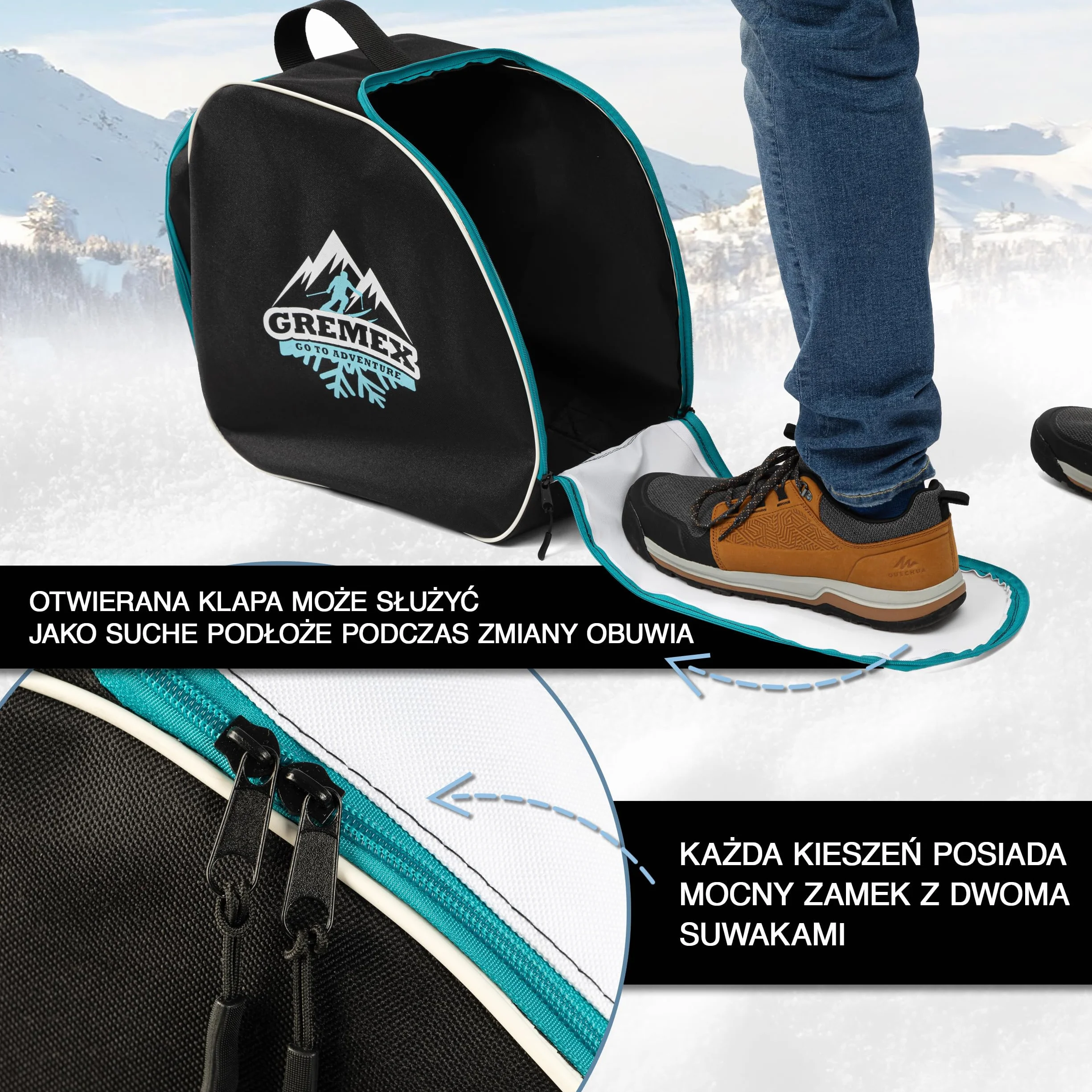 zestaw pokrowiec na narty i pokrowiec na buty narciarskie - solidny pokrowiec na narty - zestaw pokrowców na narty - wodoodporna torba na buty narciarskie z miejscem na kask