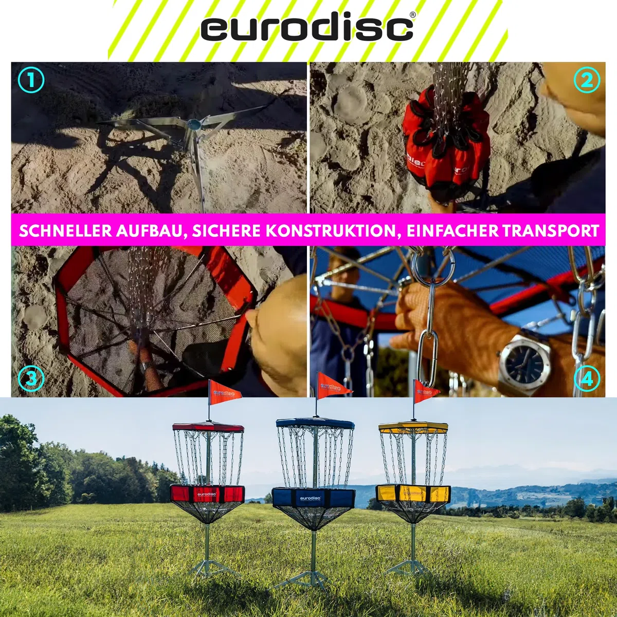 eurodisc Disc Golf kosz Chainwalker, Disc Golf Target - wysokość: 140 cm - przenośny, przenośny, lekki i do złożenia - w zestawie torba do przenoszenia