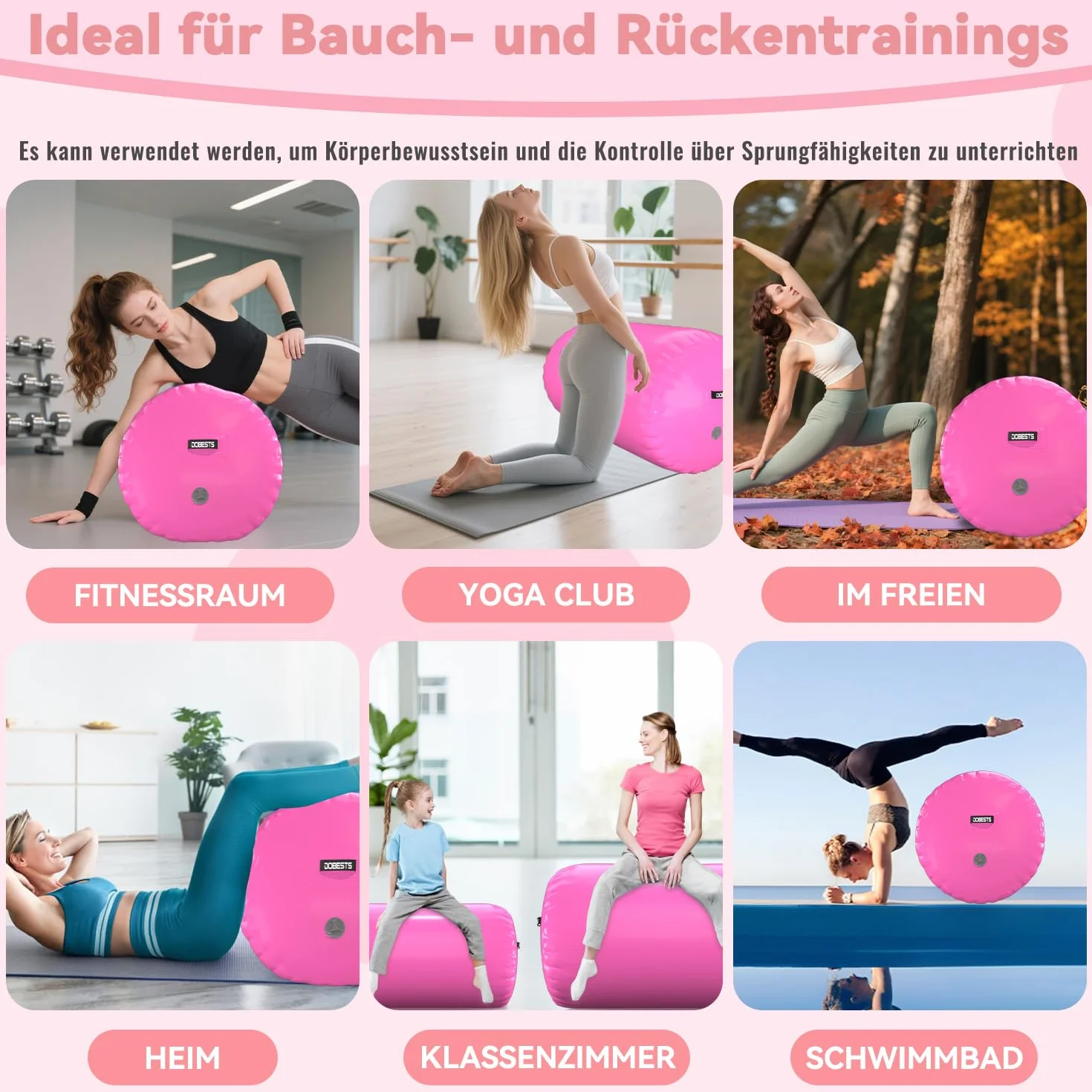 DOBESTS Air Roll, nadmuchiwana mata gimnastyczna z pompką, do treningu