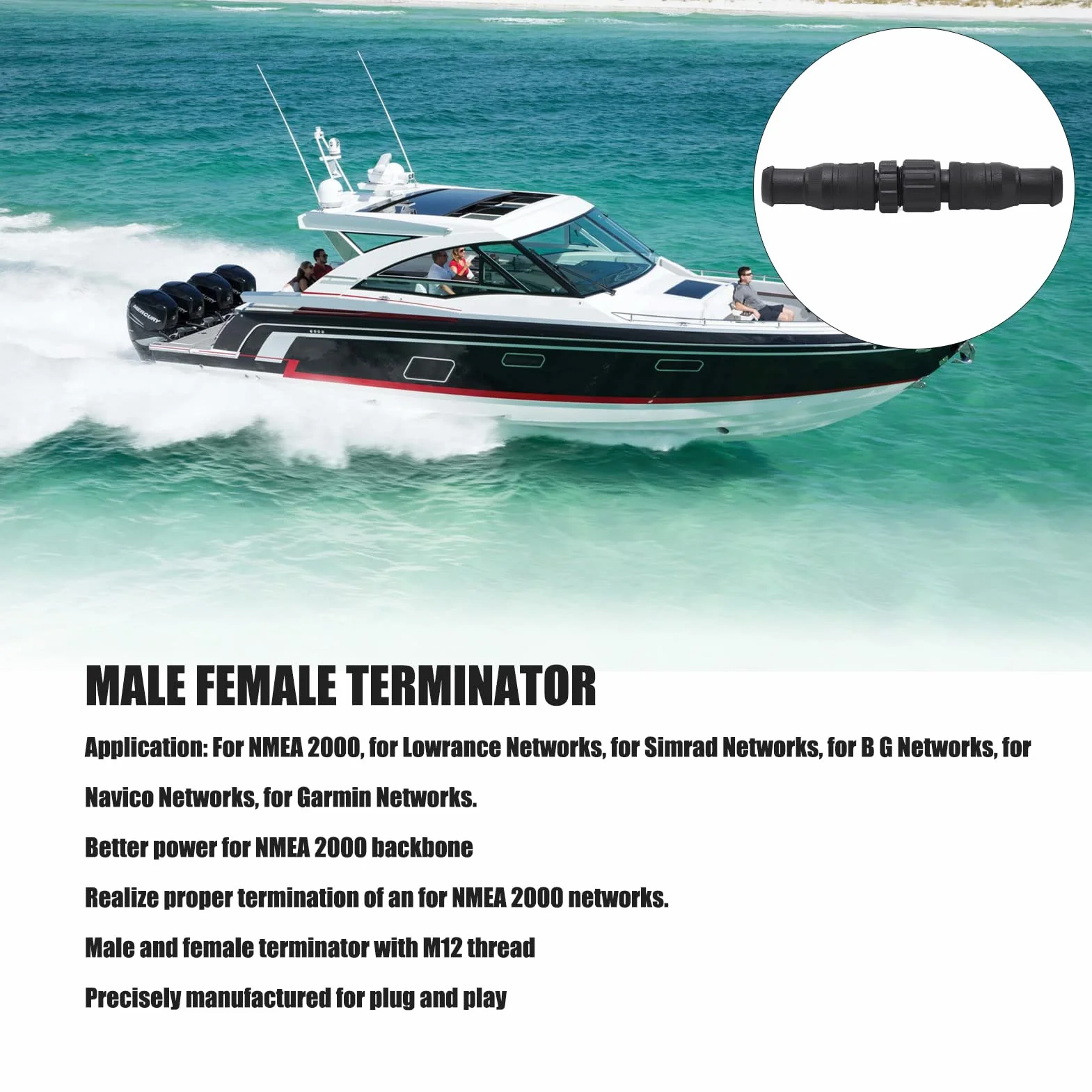 NMEA 2000 Terminator Męski Żeński 5 Pinów IP67 Wodoodporny 2 Szt. Marine