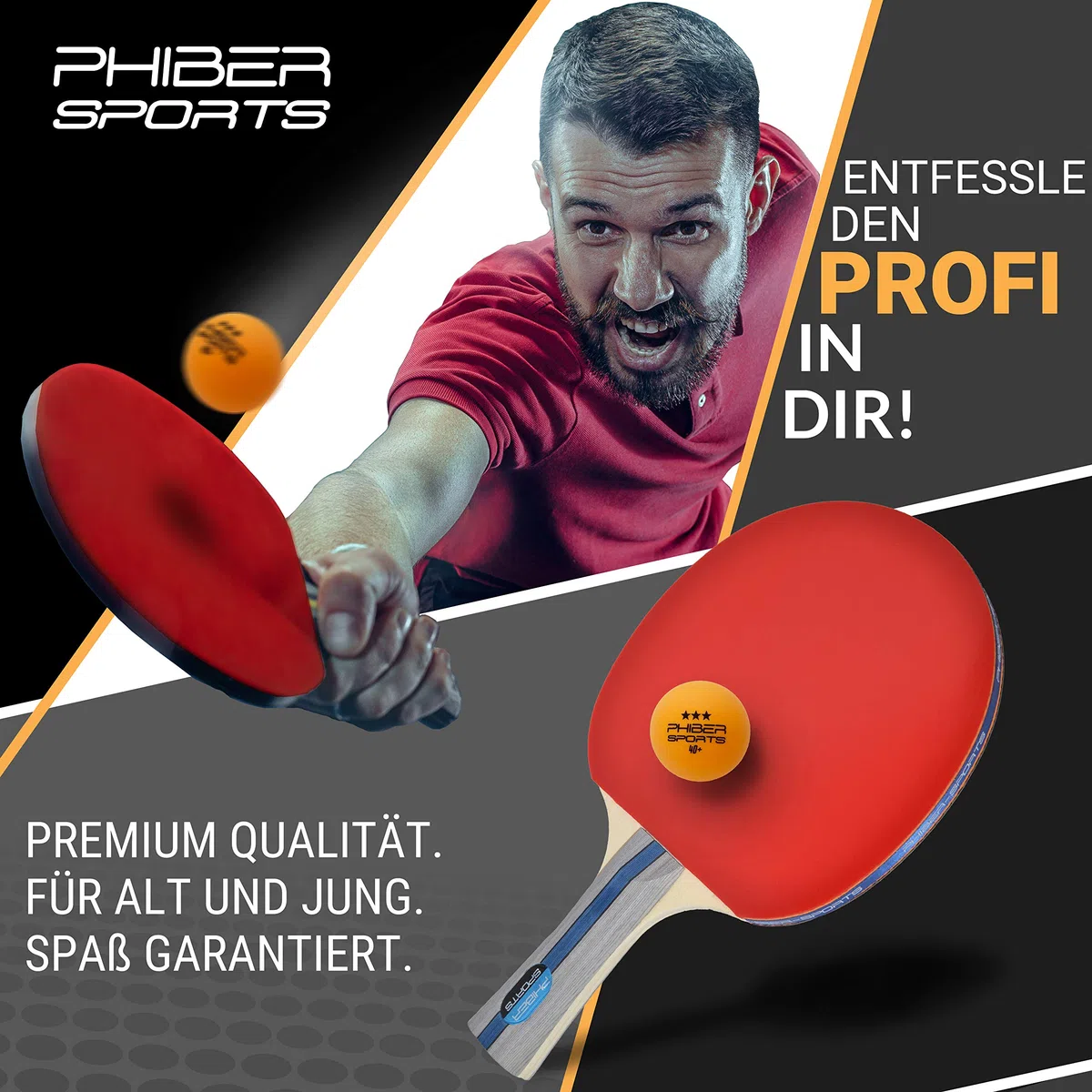PHIBER-SPORTS Piłki do tenisa stołowego 40+ Premium 3-gwiazdkowe pomarańczowe – idealne właściwości do gry – idealne dla początkujących, rodzin i profesjonalistów – wykonane zgodnie ze standardami