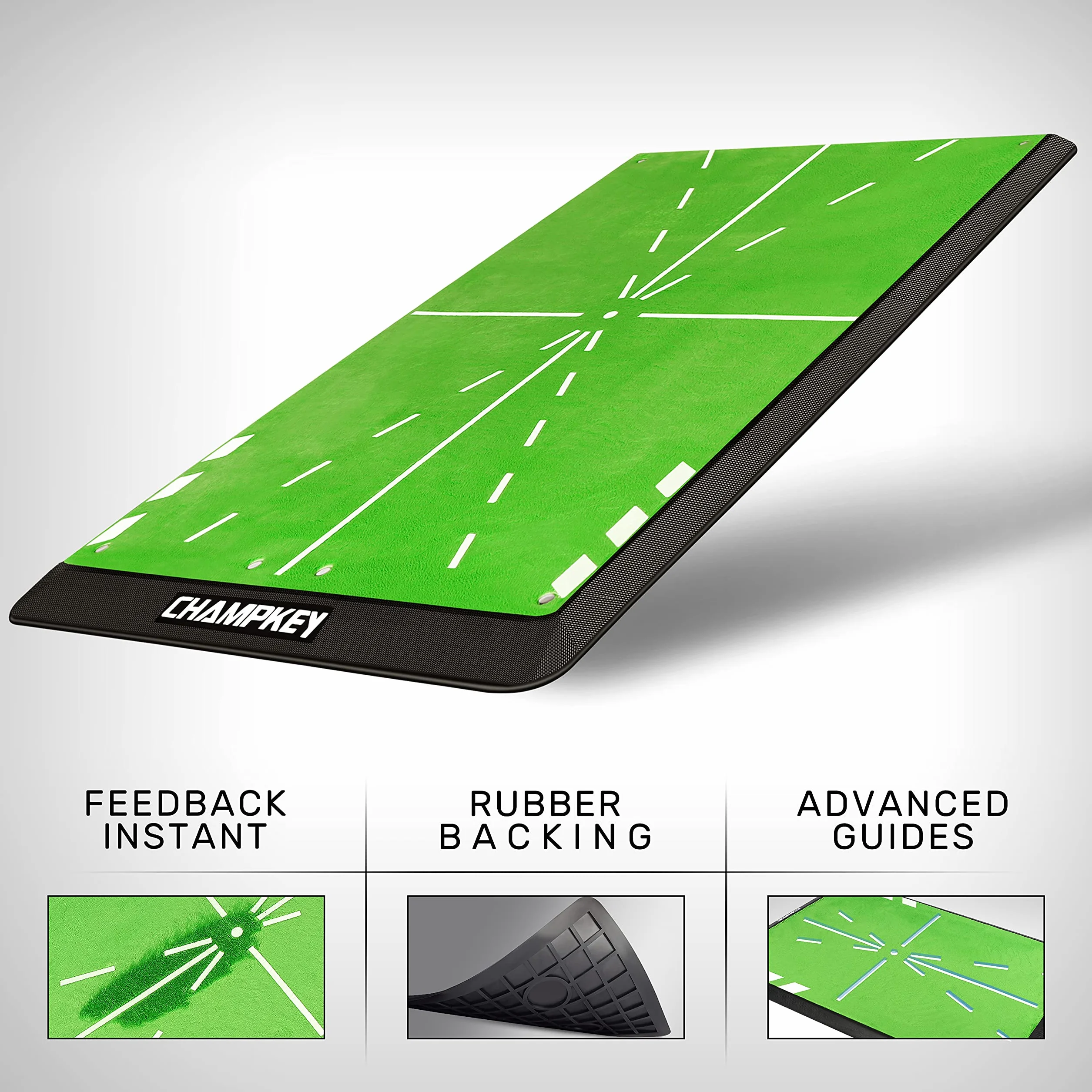 CHAMPKEY 20 cm x 43 cm Premium Impact mata golfowa ulepszona wersja | Path Feedback mata do ćwiczeń golfowych | zaawansowane prowadnice i gumowy spód mata do uderzania w golfa