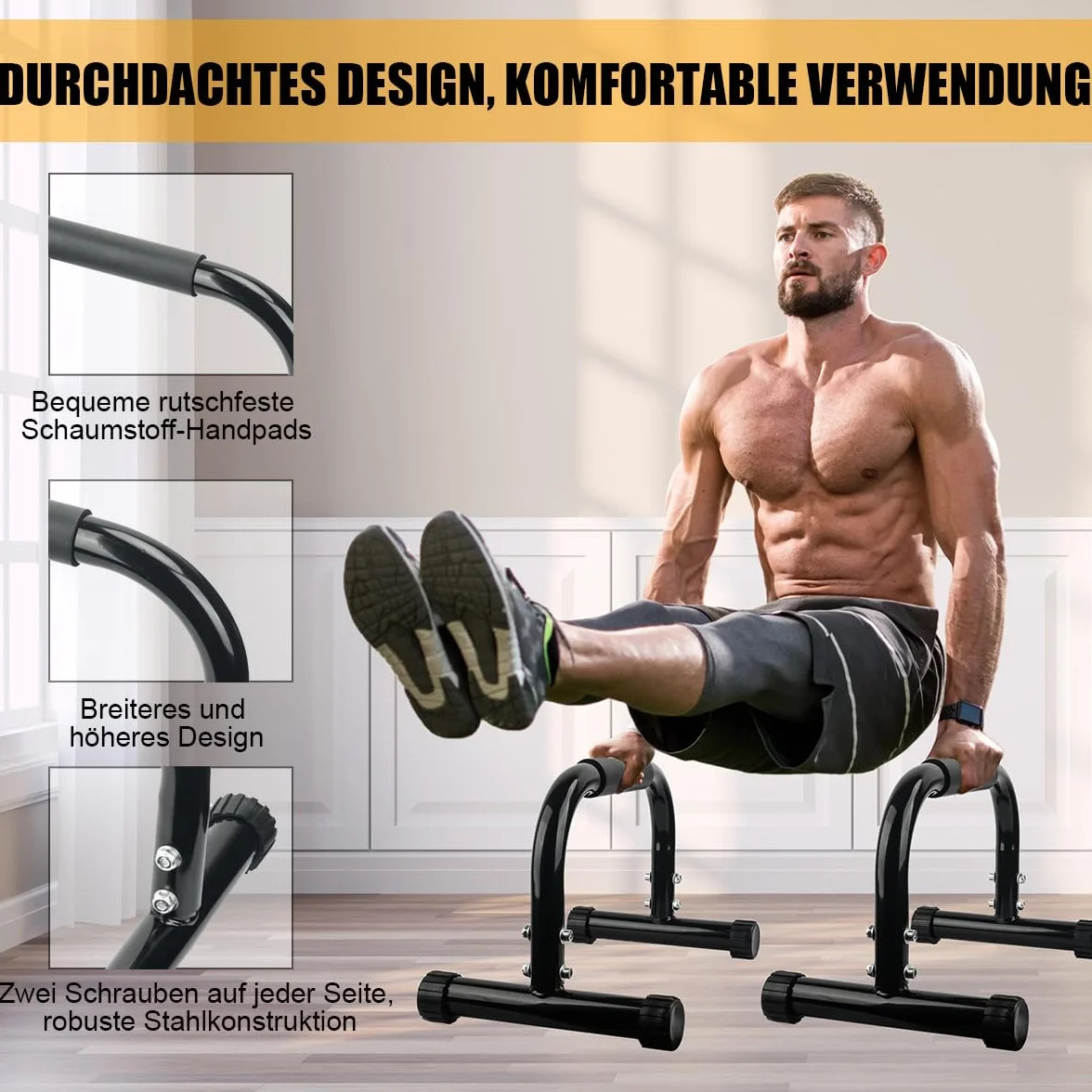 AmazeFan Parallettes Bars, Push Up Bars Trening siłowy do postawienia na rękach, pełna plansza i dipy, kalisteniczna, gimnastyczna, [42 x 25 x 25 cm] uchwyt do stojaków push up do ćwiczeń podłogowych