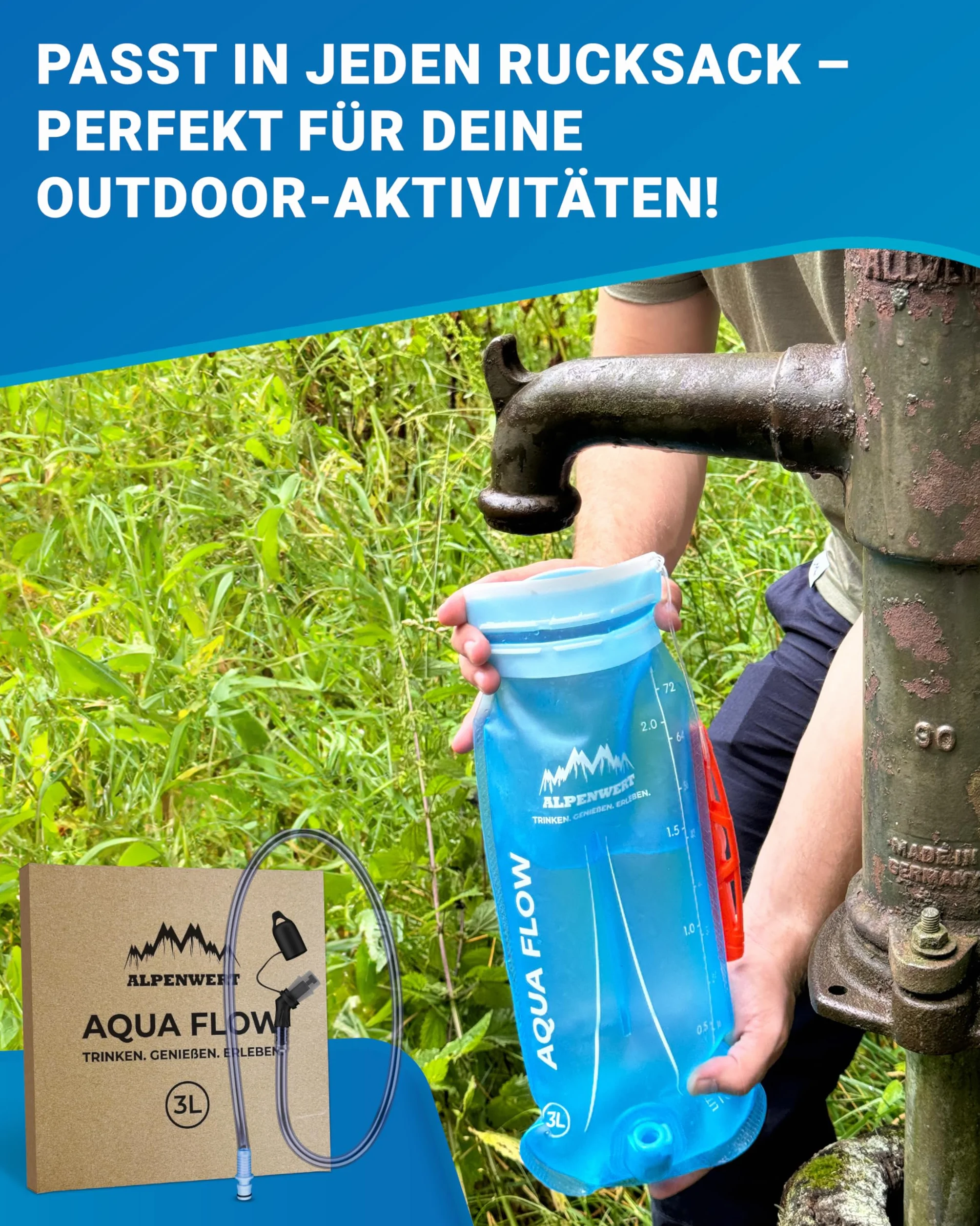 Alpenwert Bukłak do picia z wężem do picia [bukłak na wodę 1 l / 2 l / 3 l nie zawiera BPA] ultralekki system do picia do plecaka, idealny do aktywności na świeżym powietrzu, biegania, biegania w