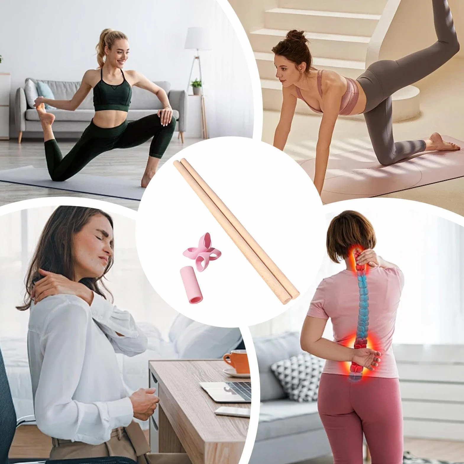 Kij do ćwiczeń – drążek treningowy do pilatesu, drążek do korekty pęknięć pleców z funkcją treningu, drewniane narzędzie do użytku na siłowni, kompaktowe akcesorium fitness, sprzęt domowy dla