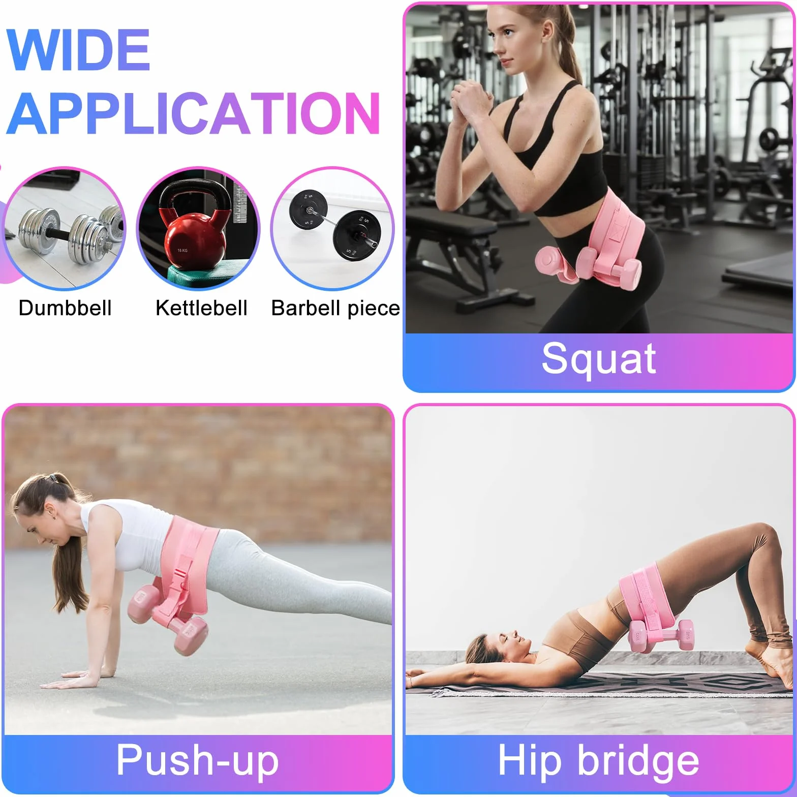 Pas do hip thrust, pas biodrowy do hantli, pas obciążeniowy do dodatkowego ciężaru, regulowany pas do ćwiczeń bioder, mostek pośladkowy, plank, pas obciążeniowy do krótkich hantli i kettlebells