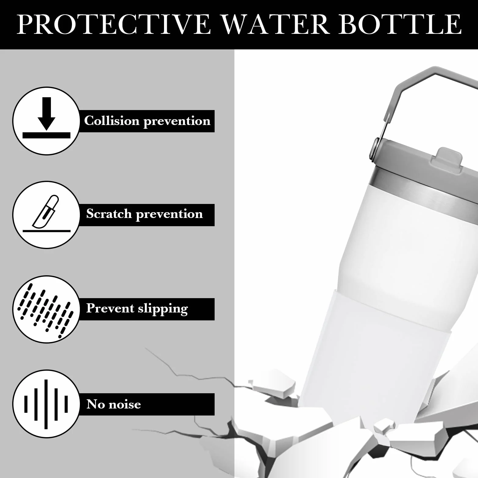 Ochraniacz na bidon Linkidea, kompatybilny z bidonami Stanley Quencher H2.0 20oz/30oz/40oz, IceFlow Flip 20oz/30oz, silikonowy ochraniacz dna bidonu, ochraniacz na bidon (biały / 2 sztuki)