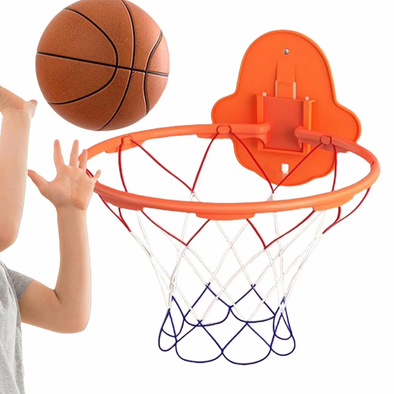 Silent Basketball Hoop, Foldable Wall-Mounted Hoop with Sticky Backing, 32cm/12.6 Inches Dribbling Training Toy for Indoor Outdoor Use, Adults, Kids 3/5/7 Balls Abs + Metal