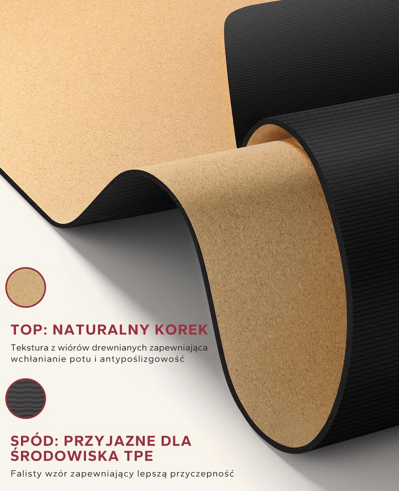 HAPBEAR Mata do jogi z korka XXL – Antypoślizgowa, 183×116/91 cm, 6 mm, 100% naturalna, trwała, do jogi i pilatesu, z taśmą oporową i torbą