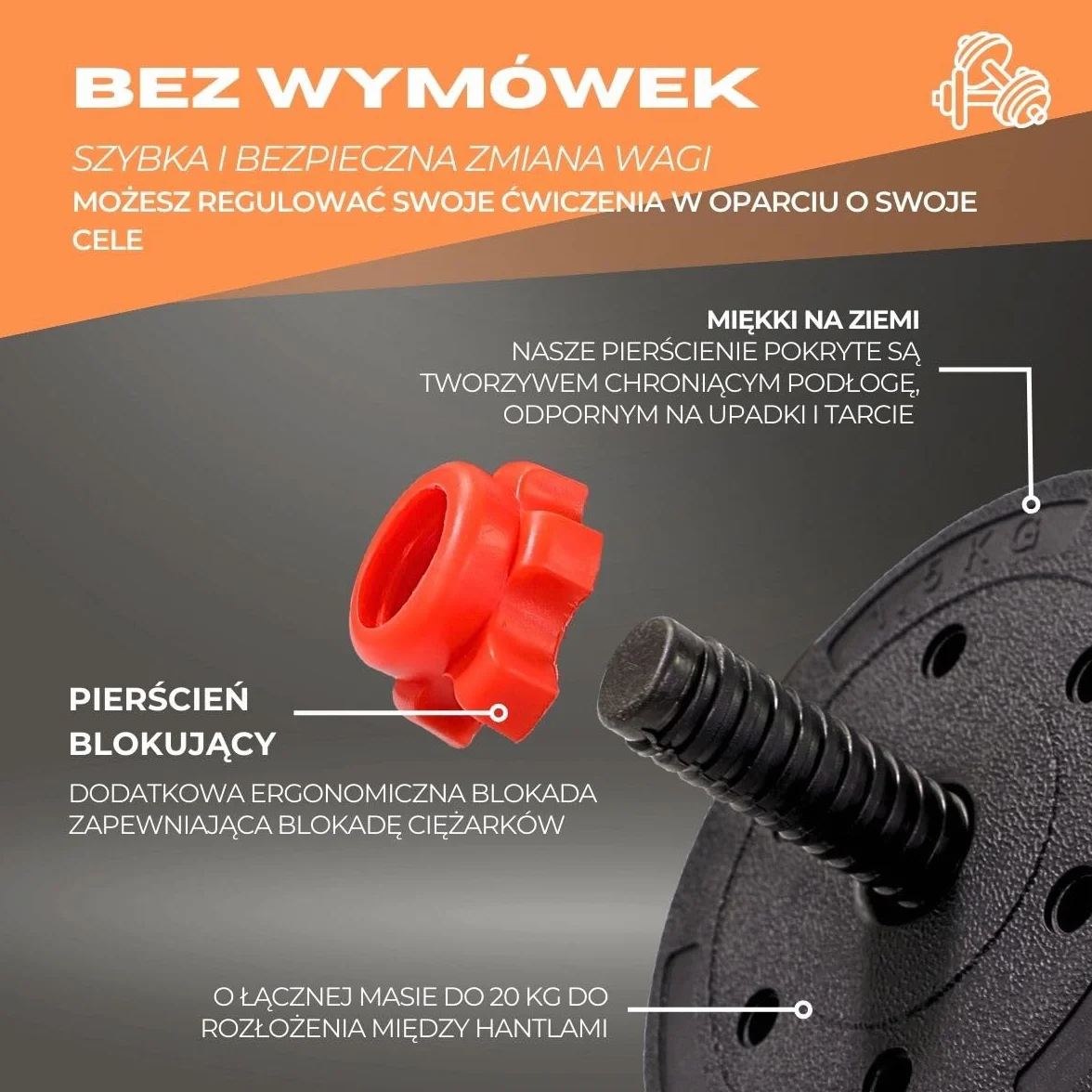 Mobiclinic Regulowane hantle 2 w 1 20 kg Wytrzymała stal
