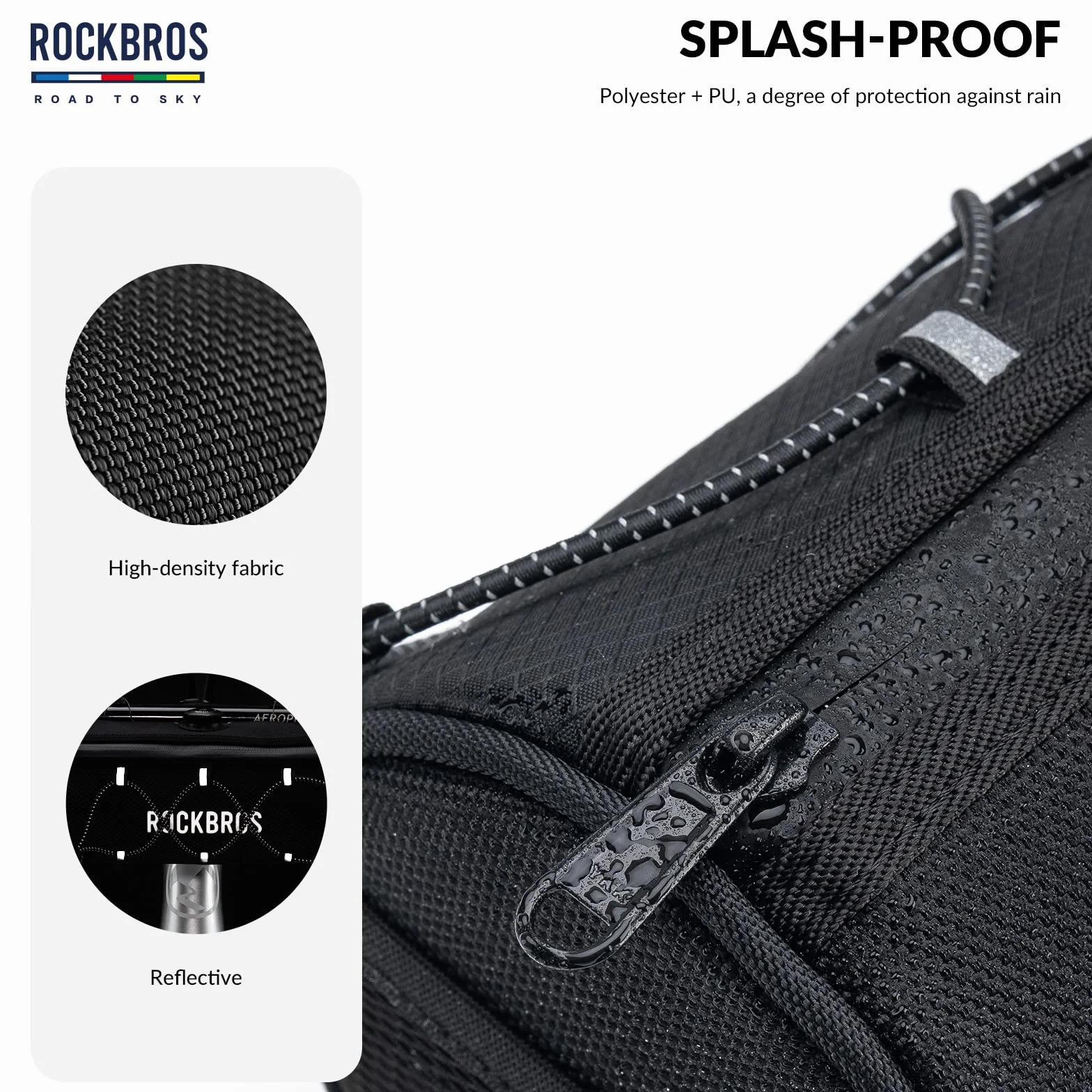 ROCKBROS Road-to-Sky Torba na Kierownicę Roweru Torba Przednia na Kierownicę ok. 1,5L Wodoodporna Odblaskowa Nowoczesna 5 Kolorów do MTB Rower Szosowy Rower Miejski Czarny