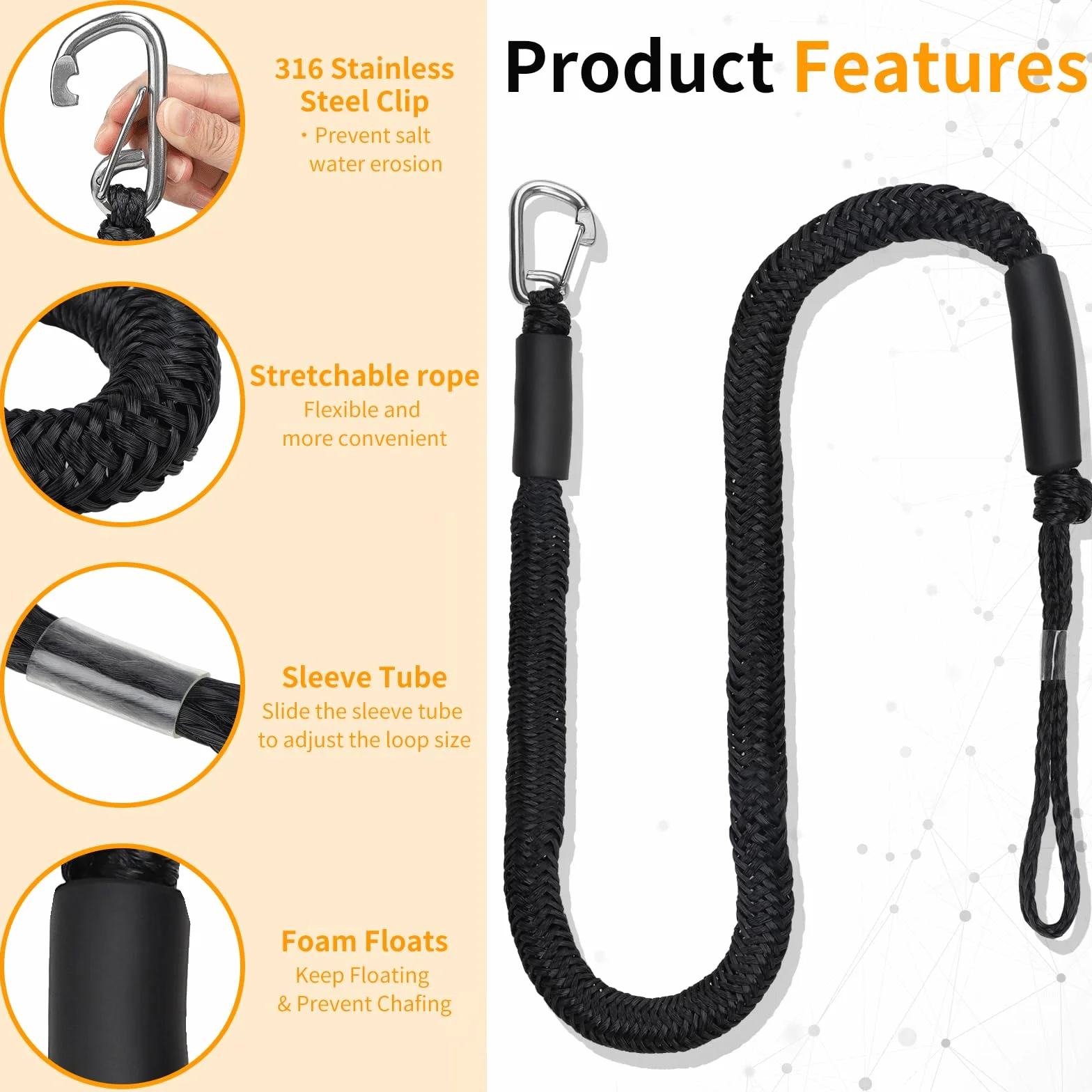 EFUTURETIME 2 x Bungee Dock Line lina do cumowania łodzi 10 cm (4FT), linka na błotnik z oczkiem czarna z haczykiem, akcesoria do łodzi, kajaków, skuterów wodnych, pontonów, kanu