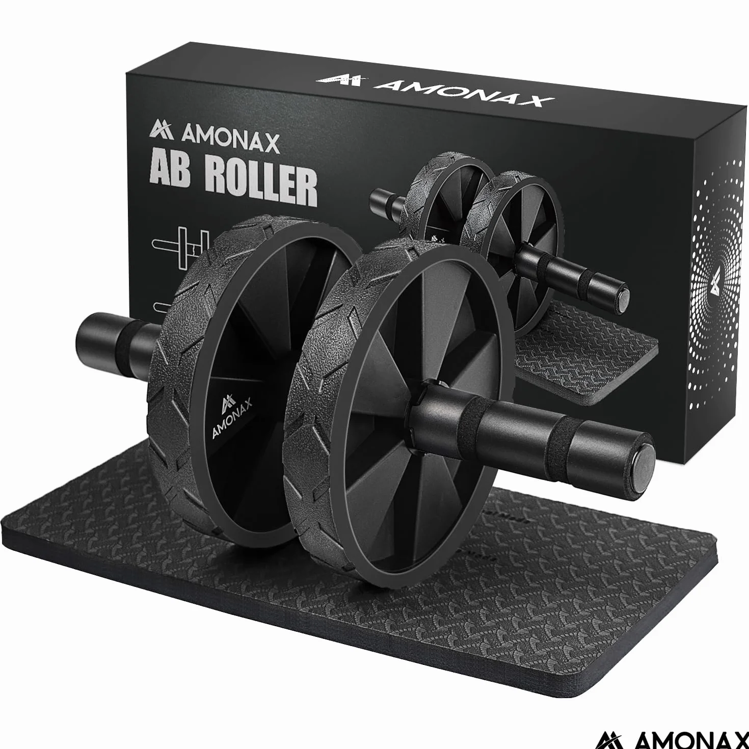 Amonax Wymienny wałek na kółkach Ab z dużą matą na kolano do ćwiczeń Core Abs Rollout. Zestaw podwójnych kół z dwoma trybami treningu siłowego fitness na siłowni lub w domu