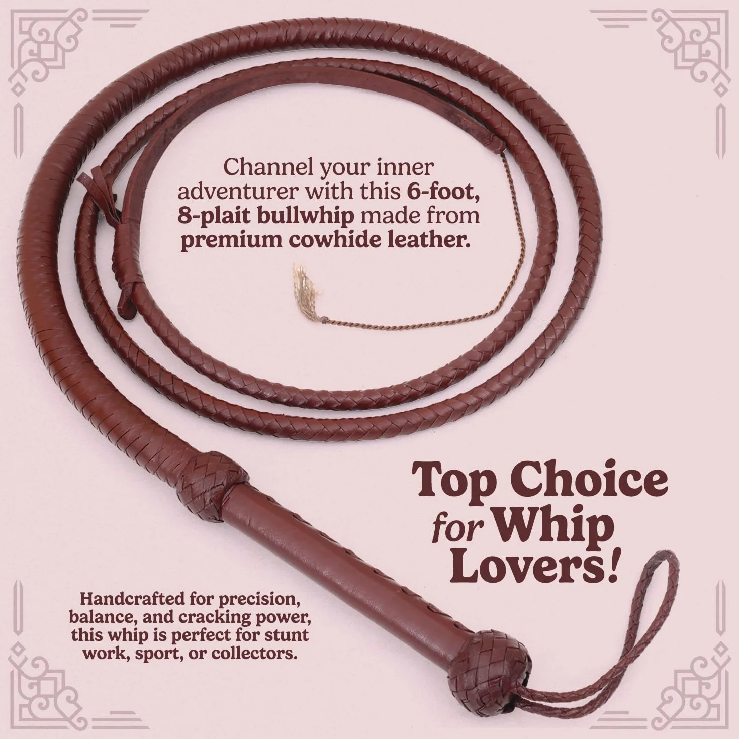 Indiana Jones styl 15 stóp 8 warkocz ciemnobrązowy skórzany bulwhip prawdziwa skóra bydlęca bull whip