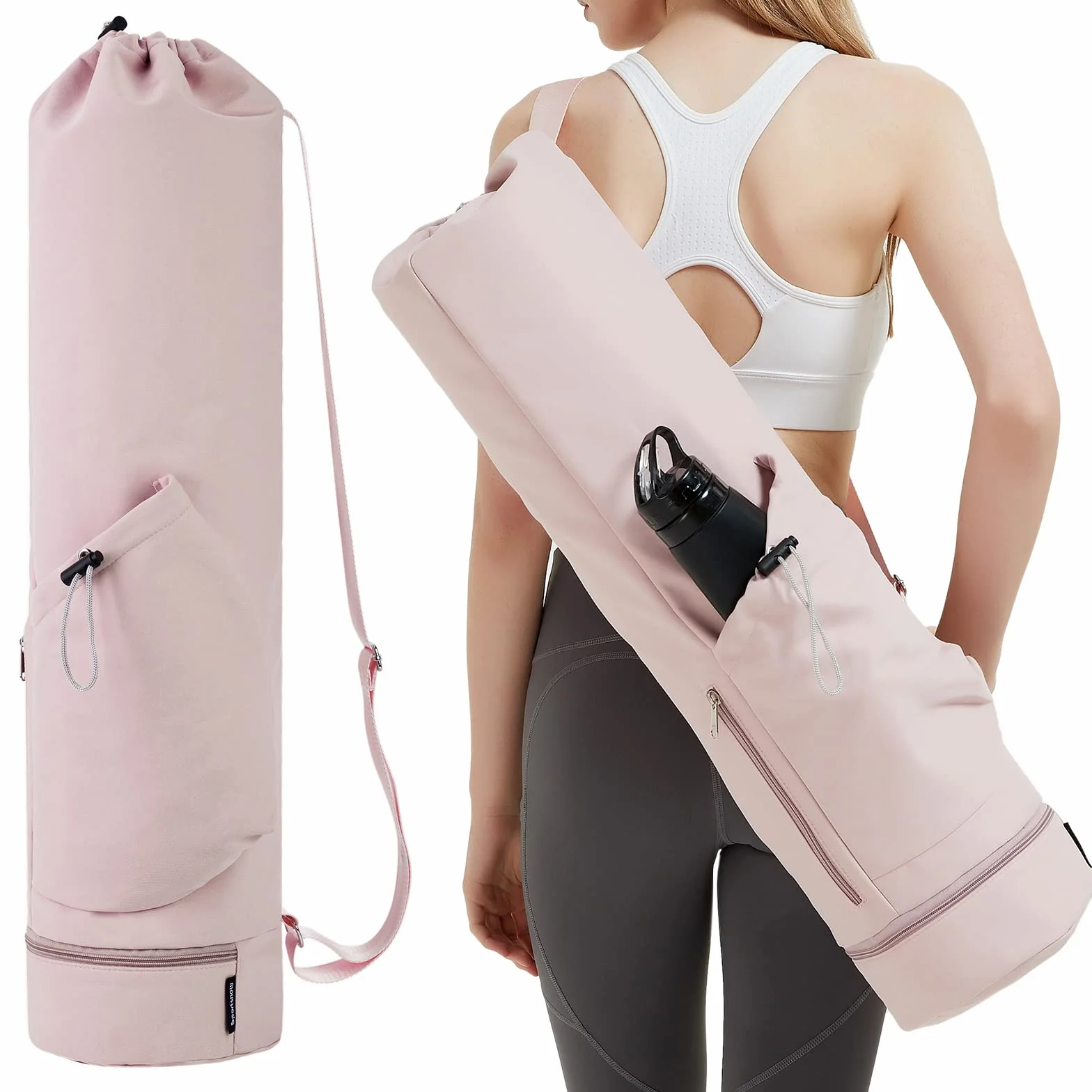 Torba do jogi z kieszenią na mokre i kieszenią na butelkę, torba sportowa, damska, regulowany pasek na ramię, na siłownię, jogę, pilates, akcesoria do jogi, różowa (zgłoszona patent)