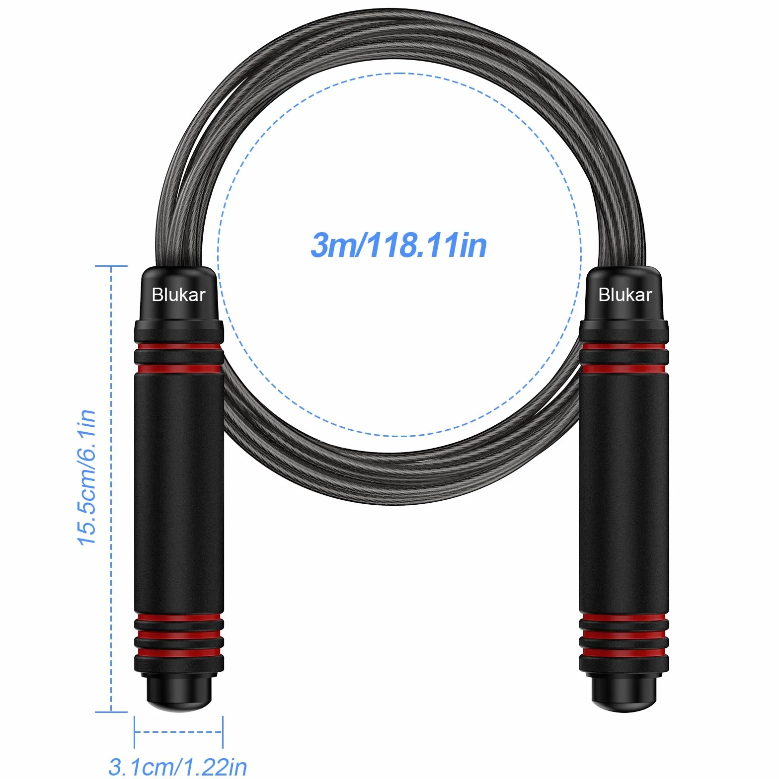 Blukar Skakanka, Bezplątanina, Regulowana Skakanka z Łożyskami Kulkowymi i Miękkimi Rękojeściami z Pianki do Ćwiczeń Fitness, Dołączony Regulator Długości Linki Zapasowej