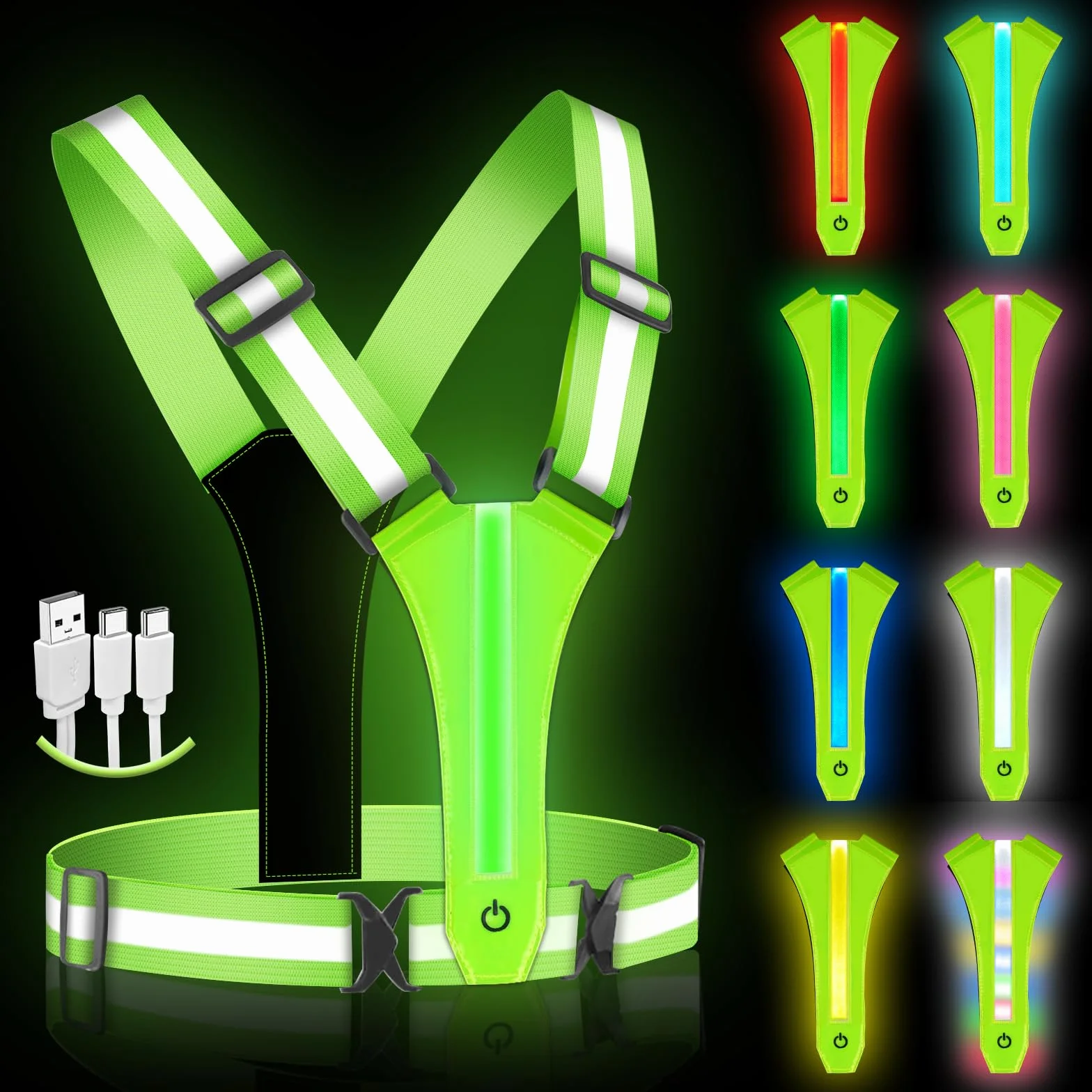 Ainiv LED bezpieczeństwa z akumulatorem USB, odblaskowy pas do biegania LED, kamizelka bezpieczeństwa + odblaskowe paski bezpieczeństwa, do joggingu, biegania, jazdy na rowerze
