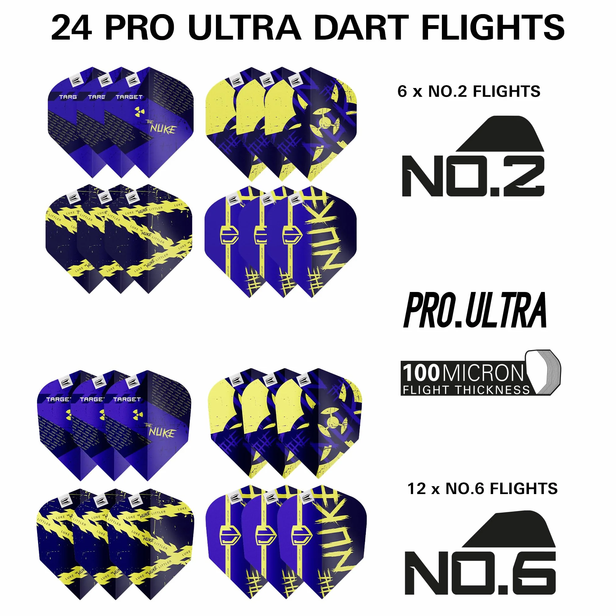 Target Darts Luke Littler mosiężny zestaw rzutek ze stałymi stalowymi końcówkami 22 G Pro Grip Shafts No.2 Pro Ultra lotki