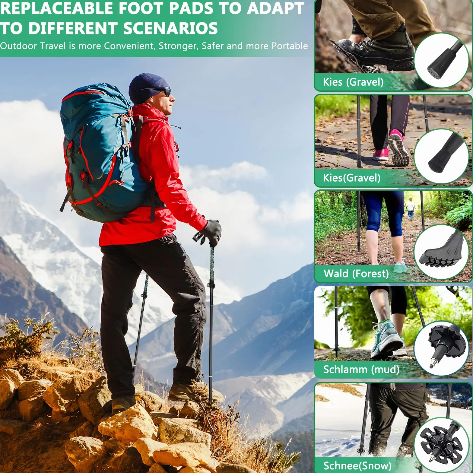 MOYKSRR Trekkingowe, teleskopowe kijka, kijki z włókna węglowego i aluminium, skladane, regulowane 108-135 cm, zamknięcie zaciskowe