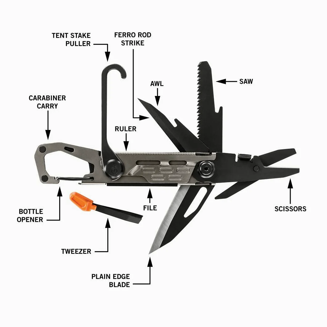 Gerber Narzędzie wielofunkcyjne z 11 funkcjami, Stakeout, z blokadą Frame-Lock i karabińczykiem, srebrne, 30-001743